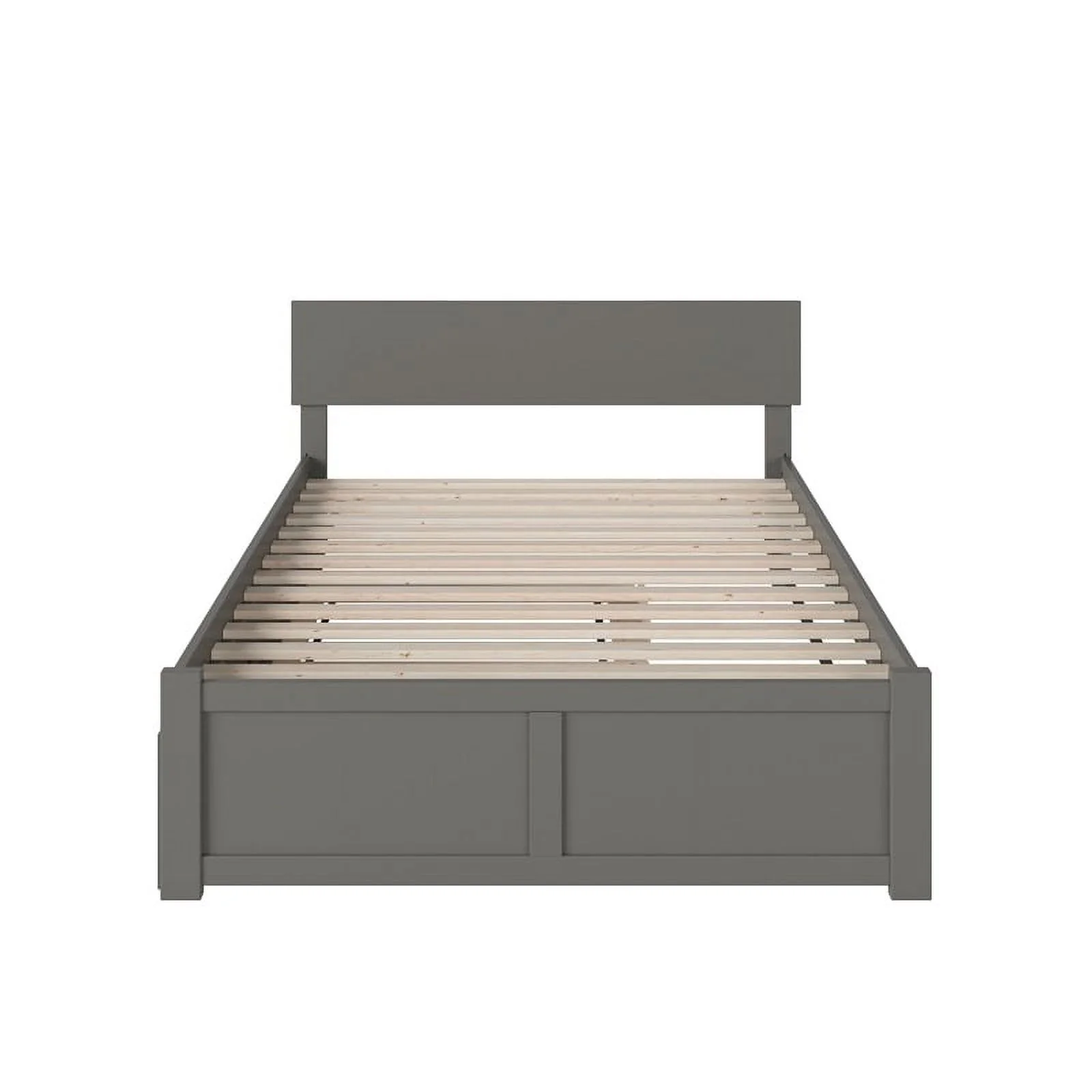 Leo & Lacey Full Platform Bed with Footboard and Twin Trundle in Gray
