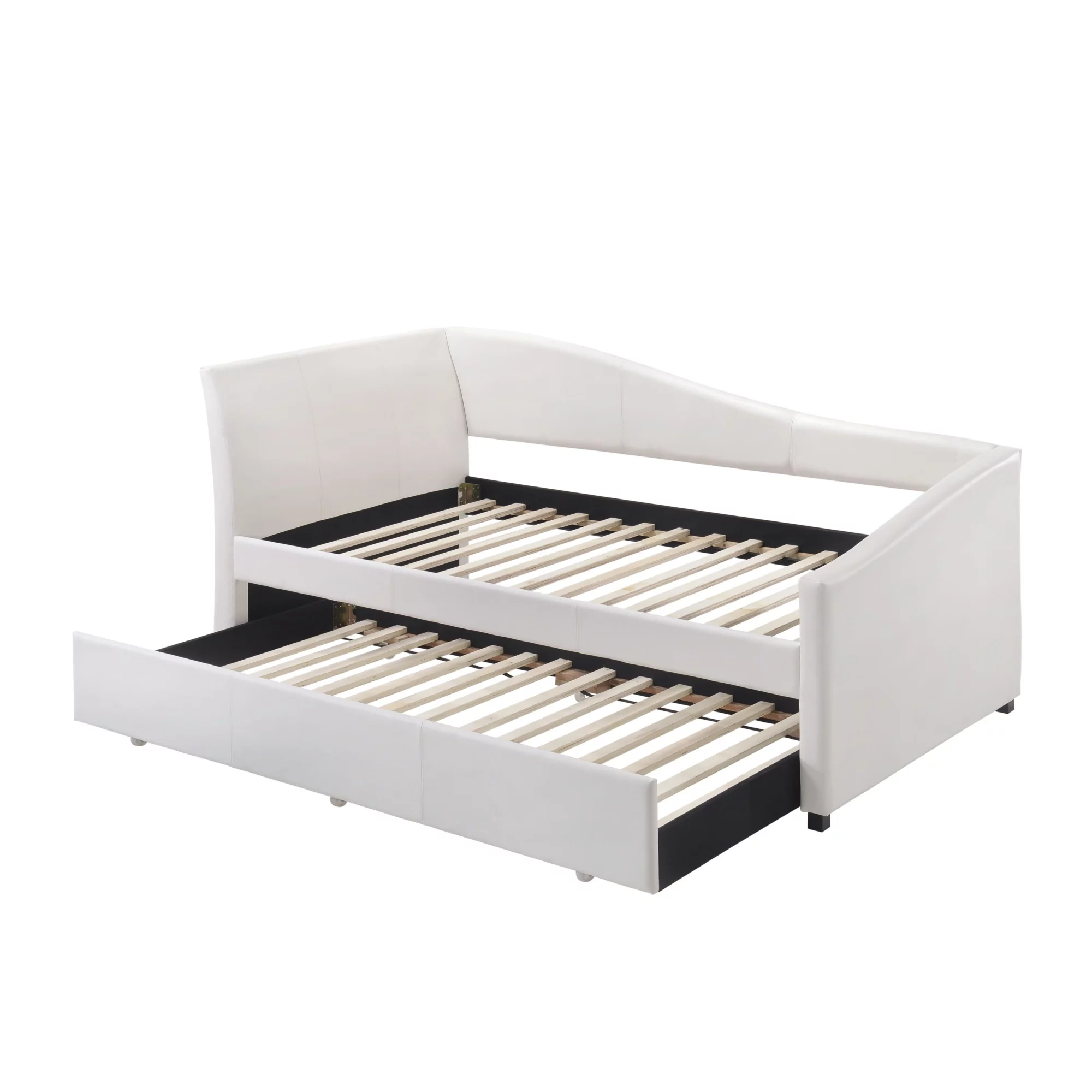 Leatherette Twin Size Daybed and Trundle with Sloped Back, White