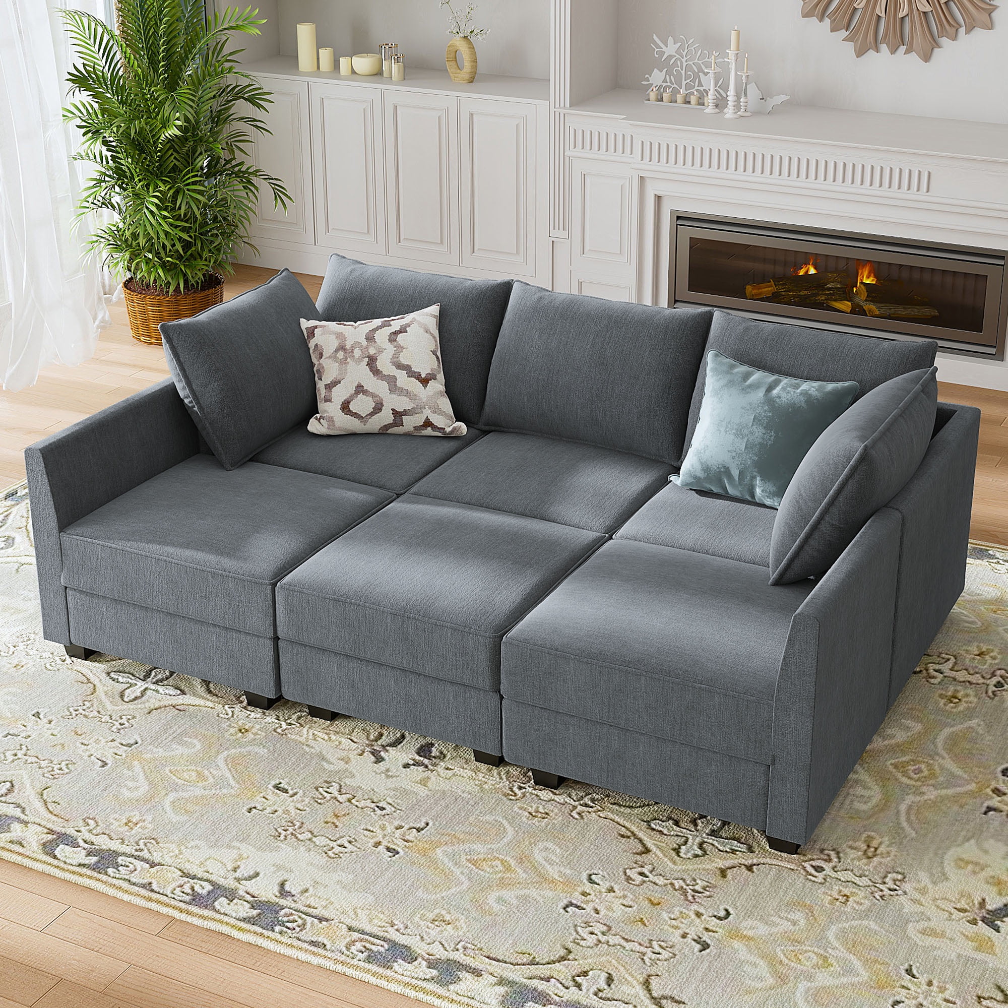 HONBAY Modern Modular Sofa Sleeper Sofa Bed Sectional Couch Bed with Storage Space for Liiving Room, Bluish Grey