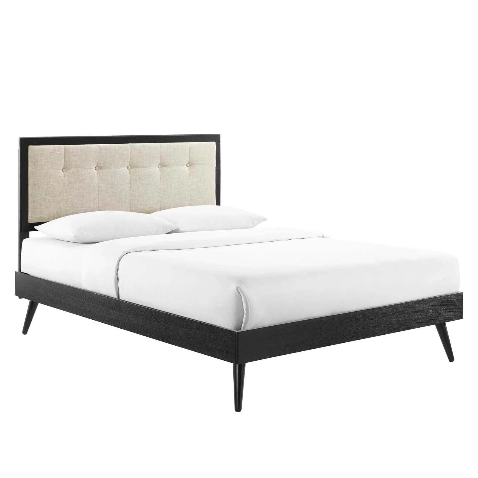 Modway Willow King Wood Platform Bed With Splayed Legs in Black Beige
