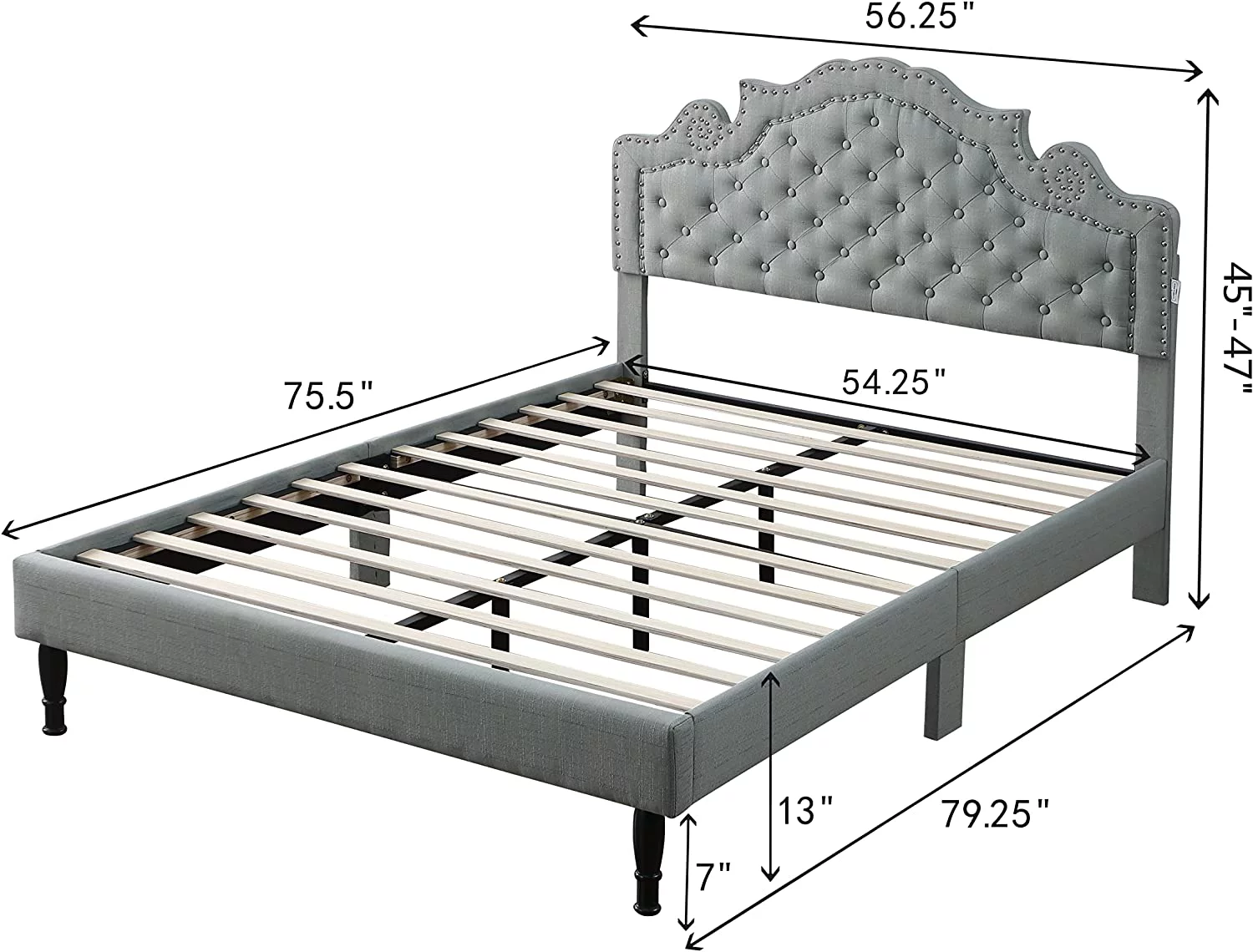 Full Upholstered Platform Bed Frame With 47