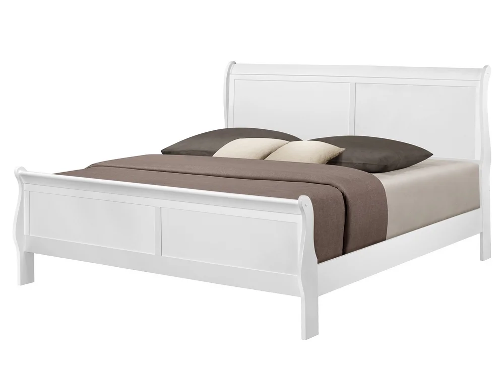 1pc Transitional Louis Philip King Panel Bed Sturdy Wooden Bedroom Furniture White Finish