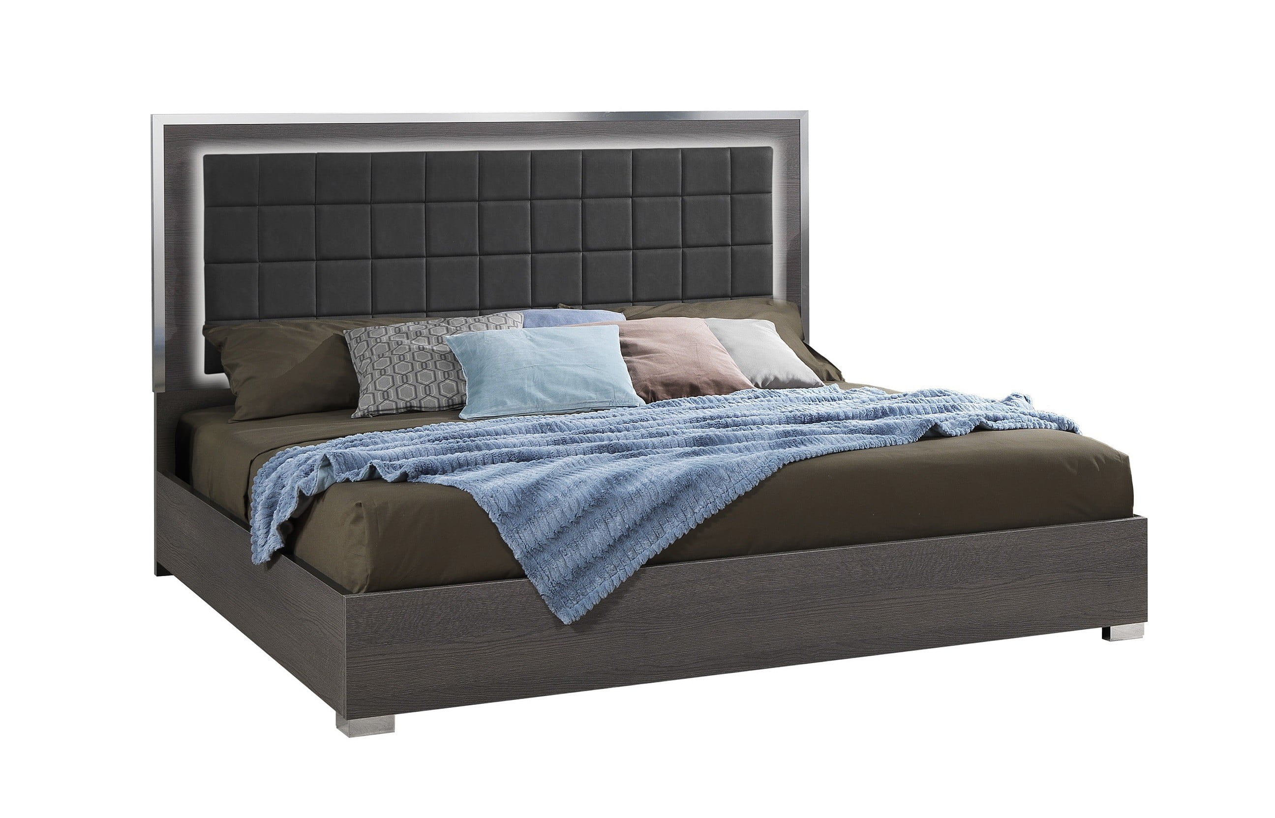 J&M Furniture Alice Bedroom Collection in Matte Grey with 6 piece queen bed, chest , dresser, mirror and 2 nightstand, queen bedroom set