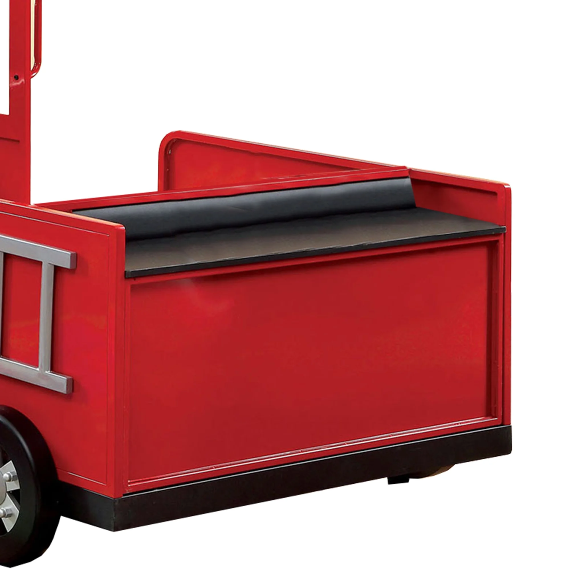 Metal Fire Truck Design Twin Bed with Hidden Storage, Red and Black