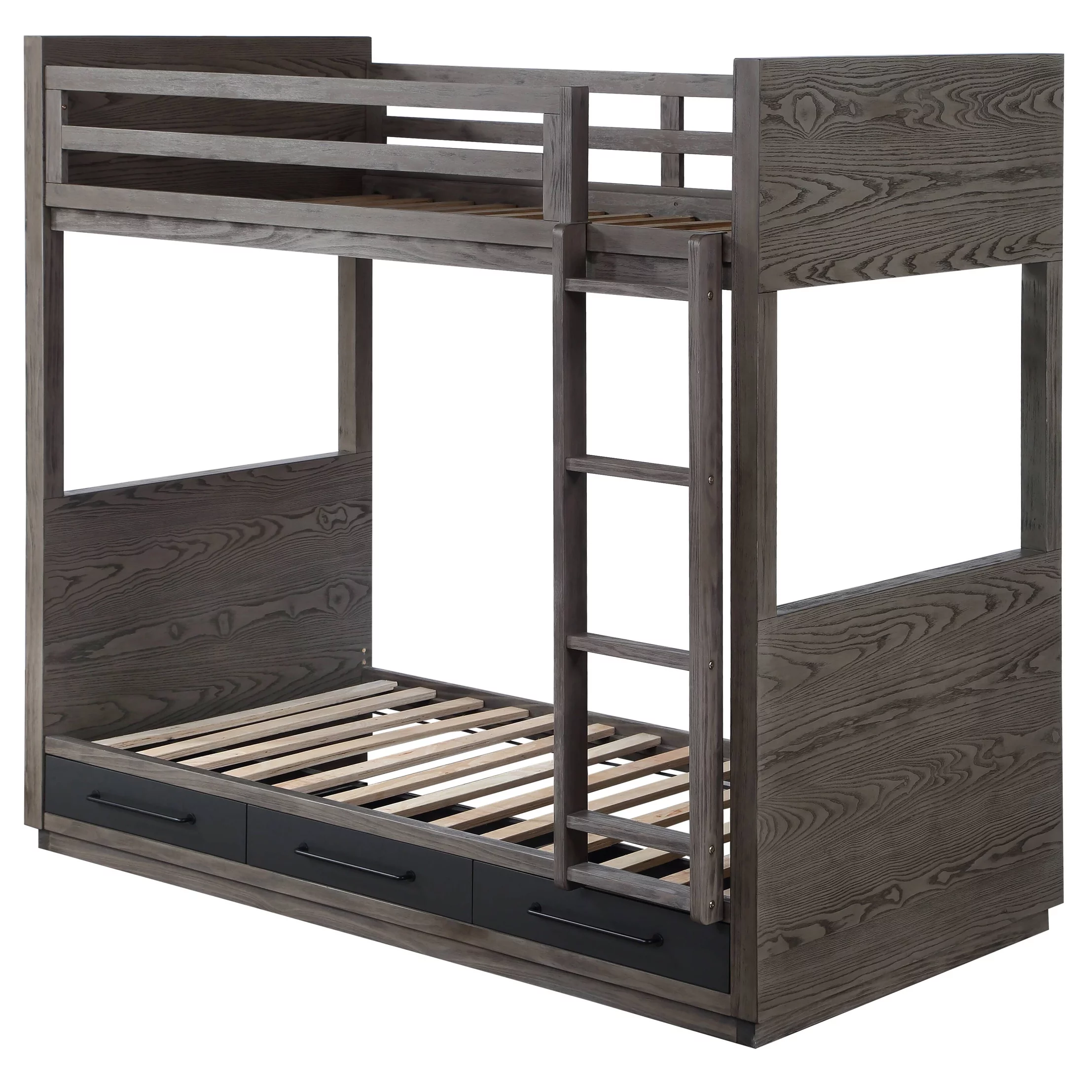 ACME Estevon Twin over Twin Bunk Bed with Ladder in Gray Oak
