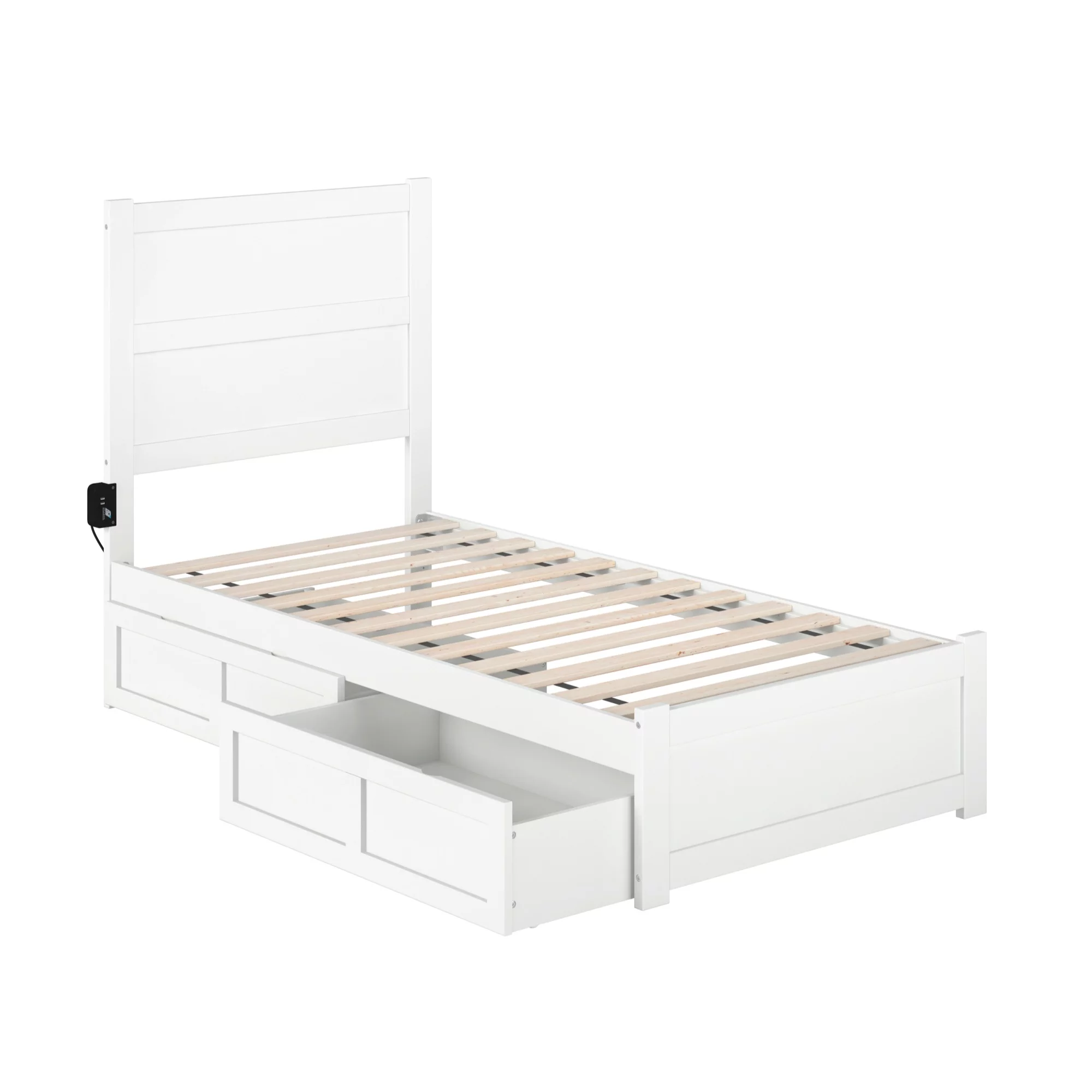 AFI NoHo Wood Twin Bed with Footboard and 2 Drawers in White