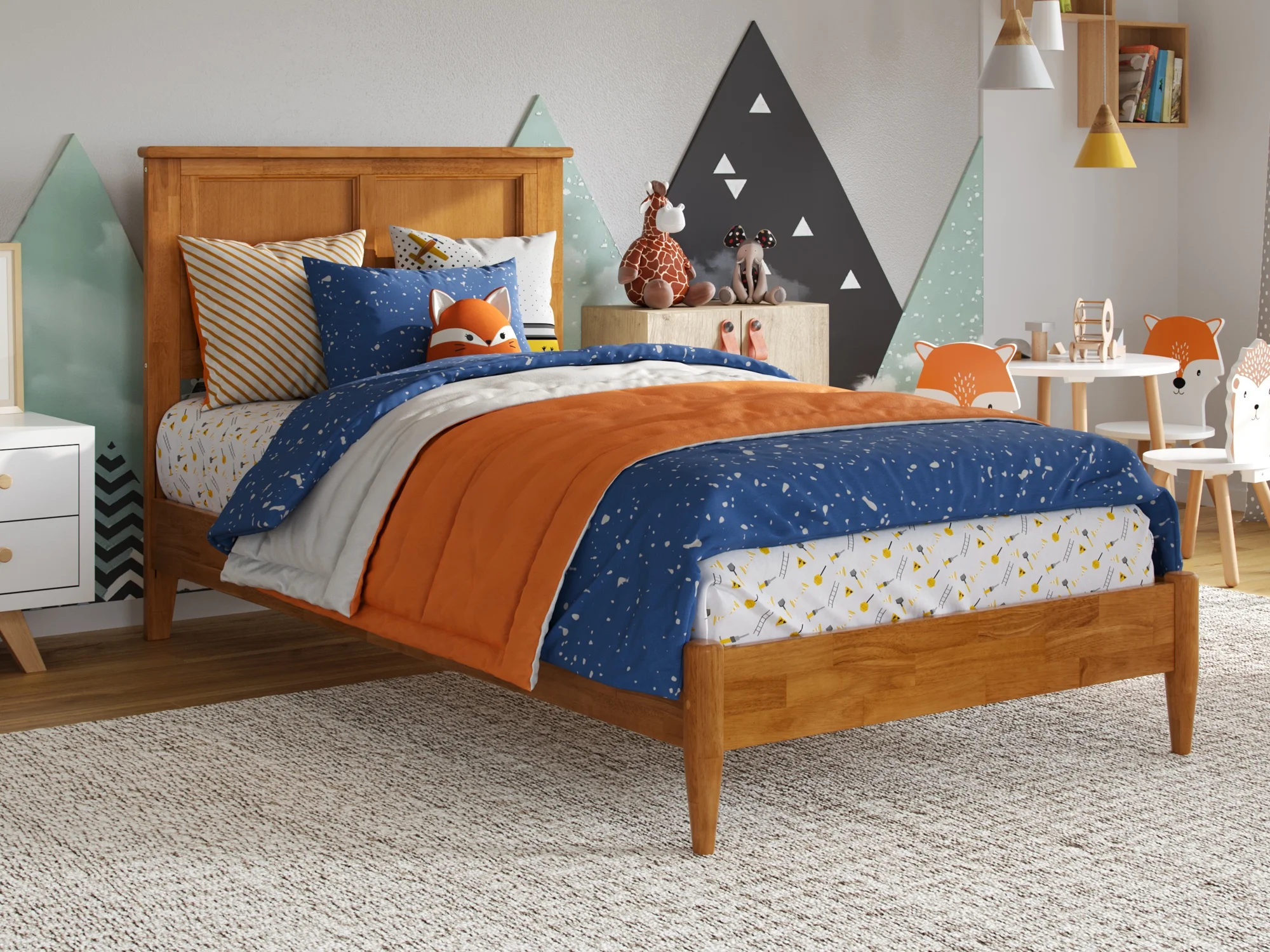 AFI Charlotte Twin Solid Wood Low Profile Platform Bed, Light Toffee