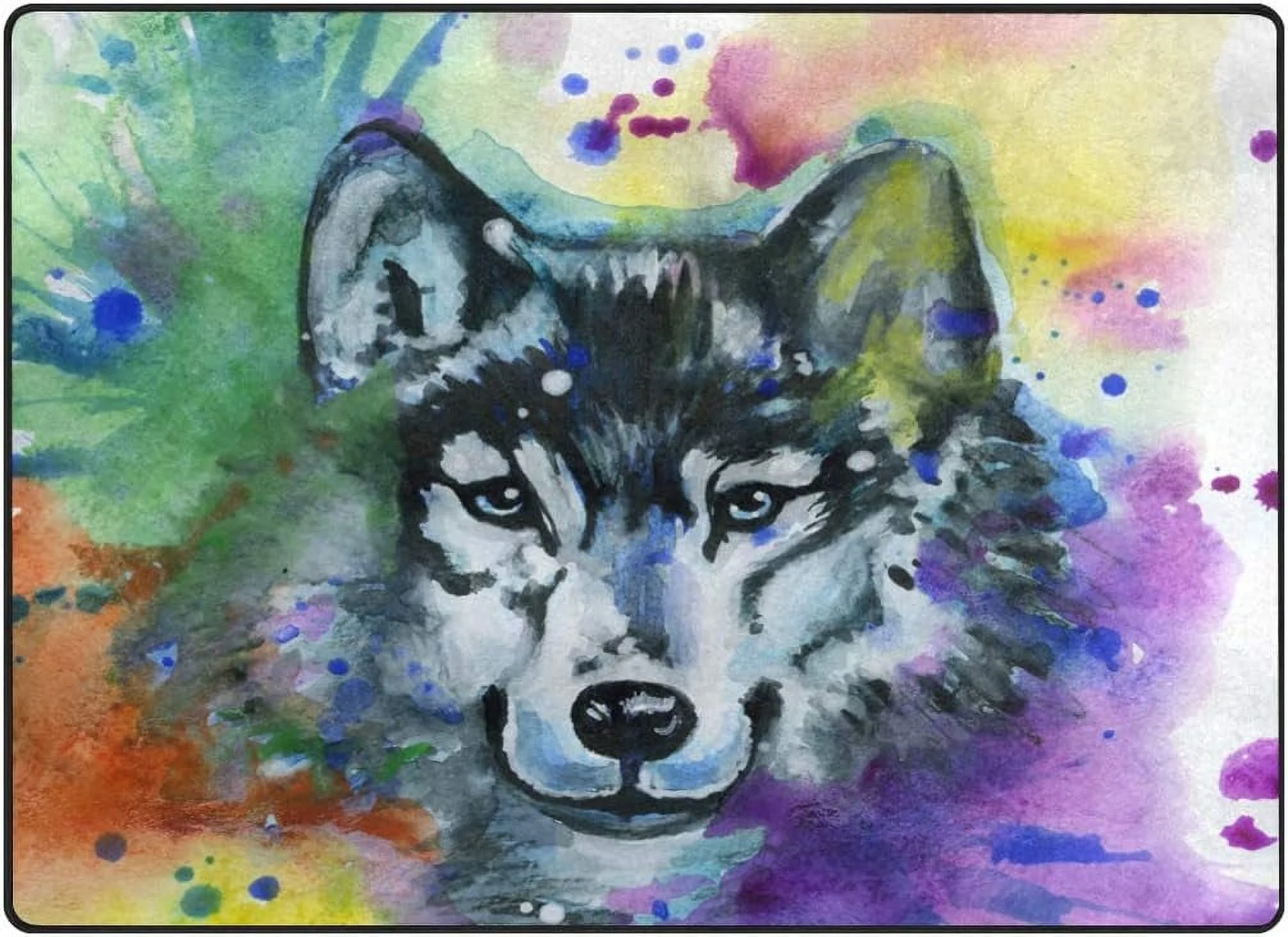 FREEAM Watercolor Wolf Animal Area Rug 5x7 Soft Large Area Rugs Indoor Modern Floor Carpet No-Shedding Non-Slip Mat for Living Room Entryway Bedroom Kids Room