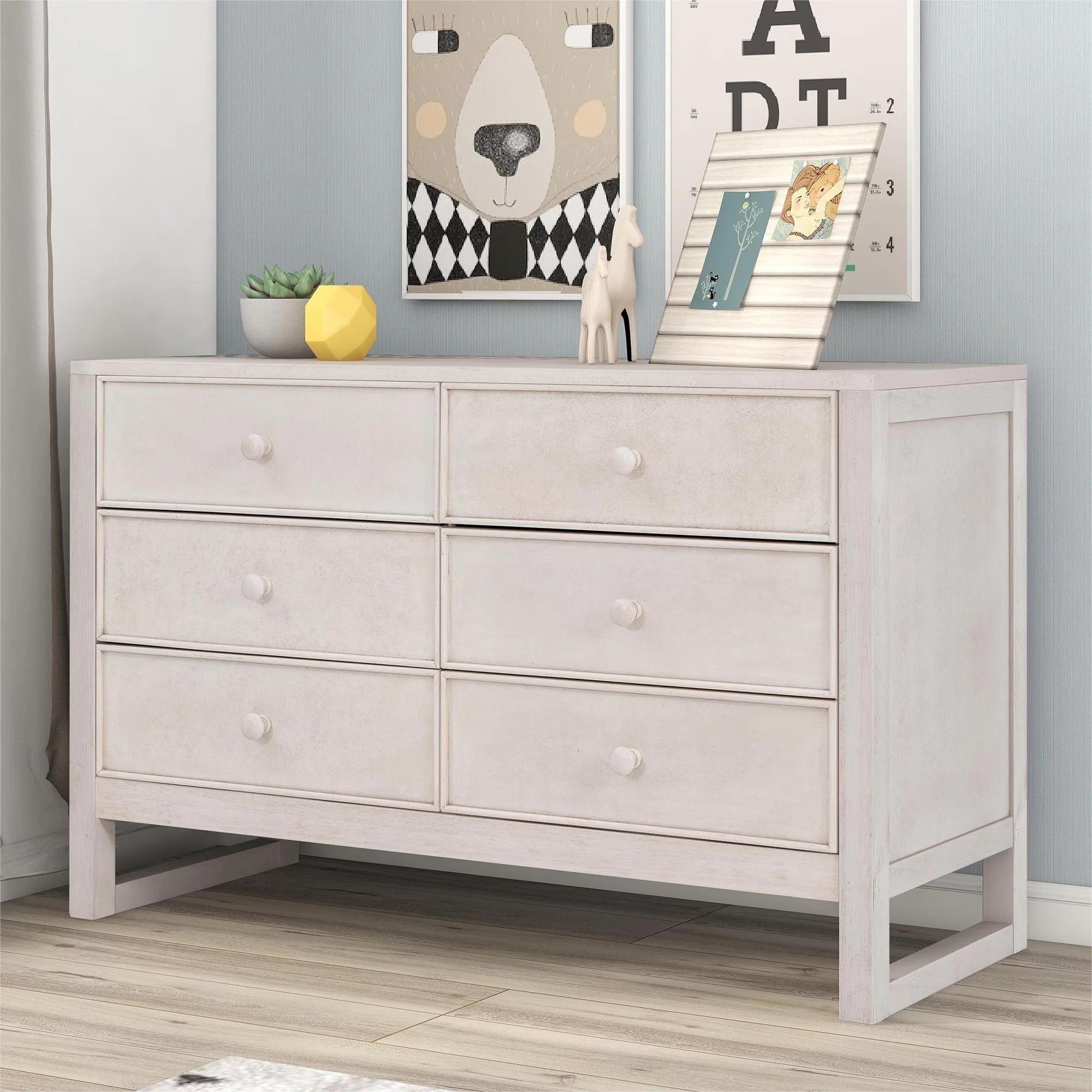 Rustic Wooden Dresser with 6 Drawers,Storage Cabinet for Bedroom,Anitque White