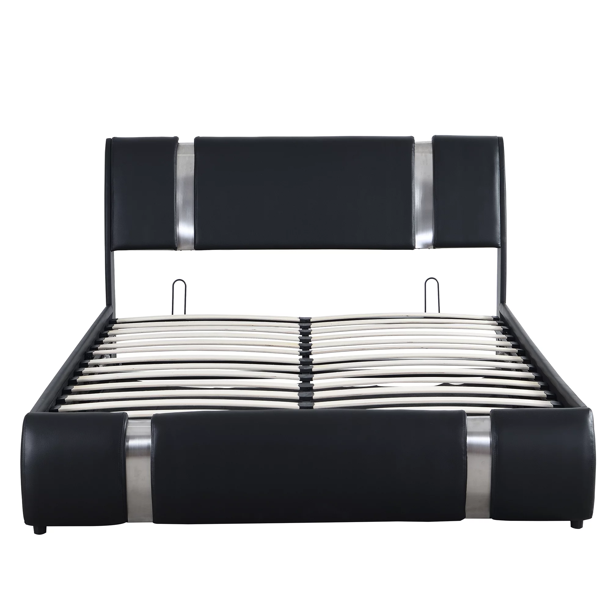 Modern Metal Style Queen Size Faux Leather Upholstered Platform Bed with Hydraulic Storage System, Black