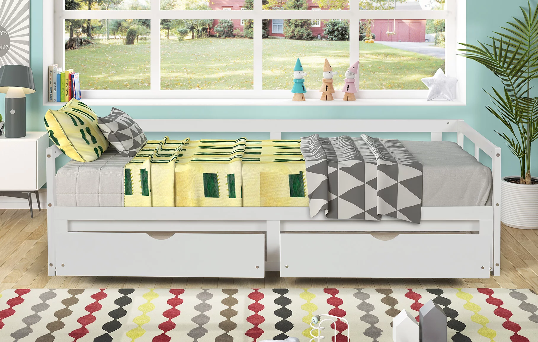 Hanway Twin Daybed with Two Drawers - White Solid Pine Wood Material - Extendable Full Size Bedstead with Extra Storage – Bedroom Accessories and Décor – Elegant Furniture for Compact Rooms…