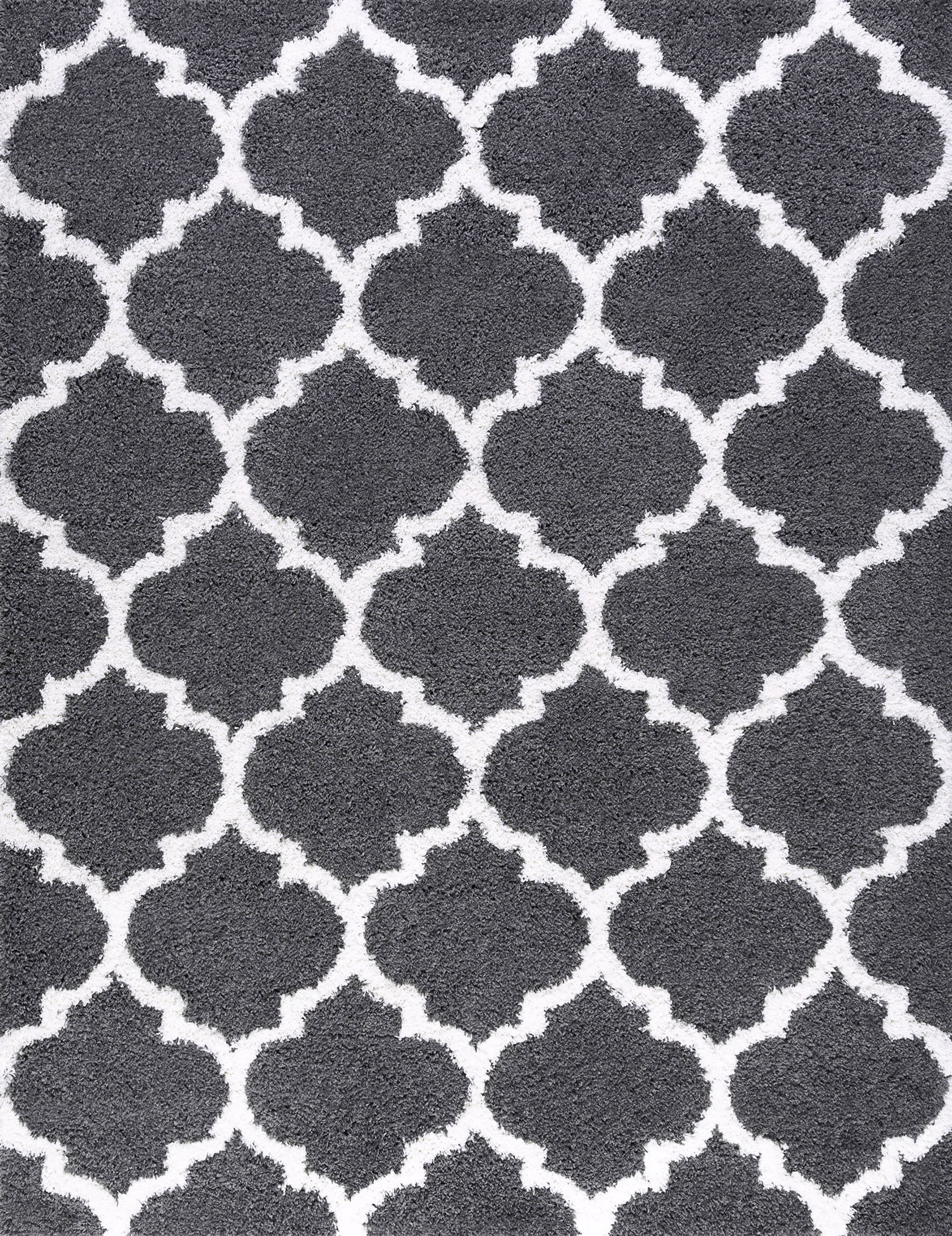 Transitional 8x10 Area Rug Shag Thick (7'10'' x 10'2'') Geometric Gray, White Living Room Easy to Clean