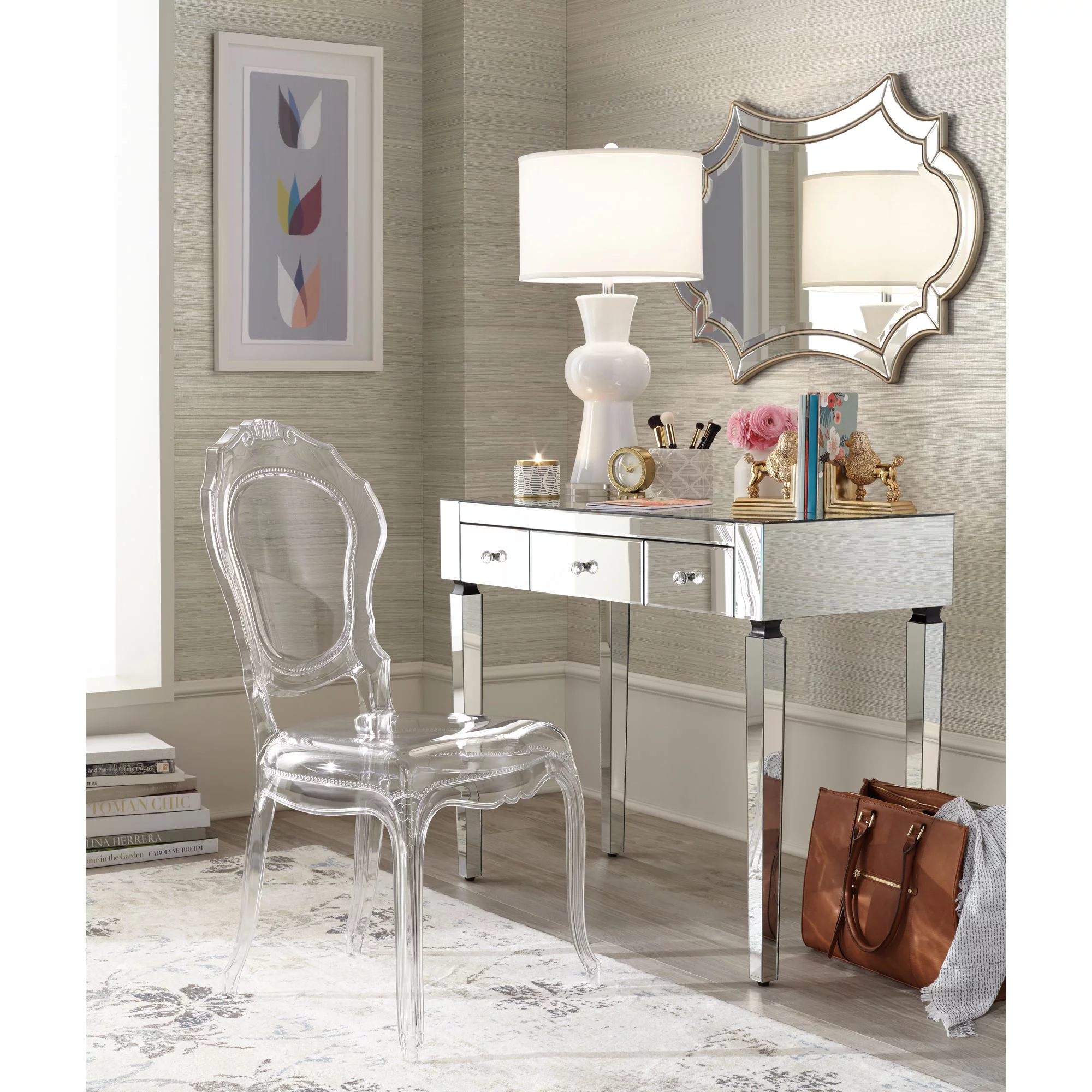 Studio 55D Thea Modern Mirrored Rectangular Desk 39 1/2