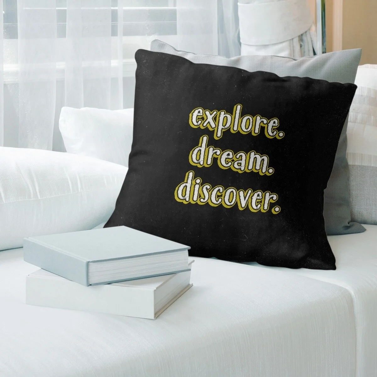 ArtVerse Quotes Explore Dream Discover Quote Chalkboard Style Pillow-Spun Polyester 26 x 26 Large