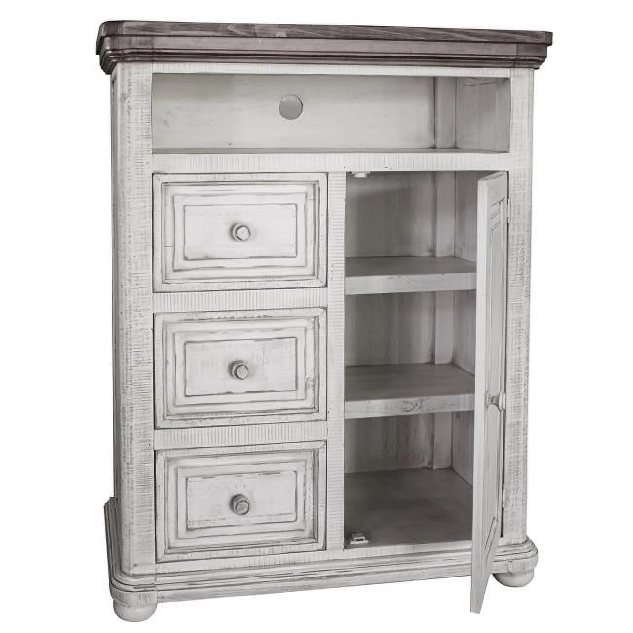 HomeRoots 524573 39 in. Off White Solid Wood Three Drawer Gentlemans Chest