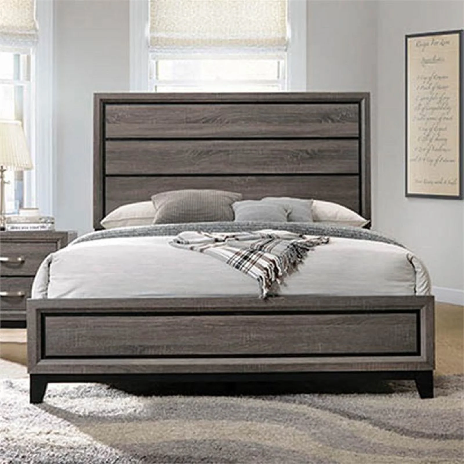 Watson Eastern King Bed Grey Oak and Black
