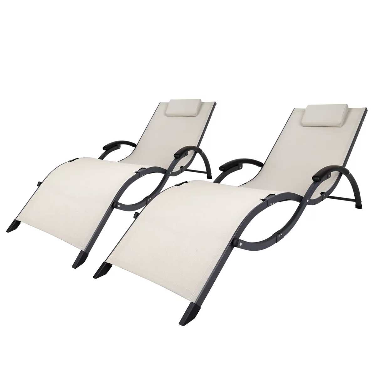Geniqua 2 Patio Sunbeds Beach Pool Lounger Outdoor Folding Chair Garden Porch Chaise White