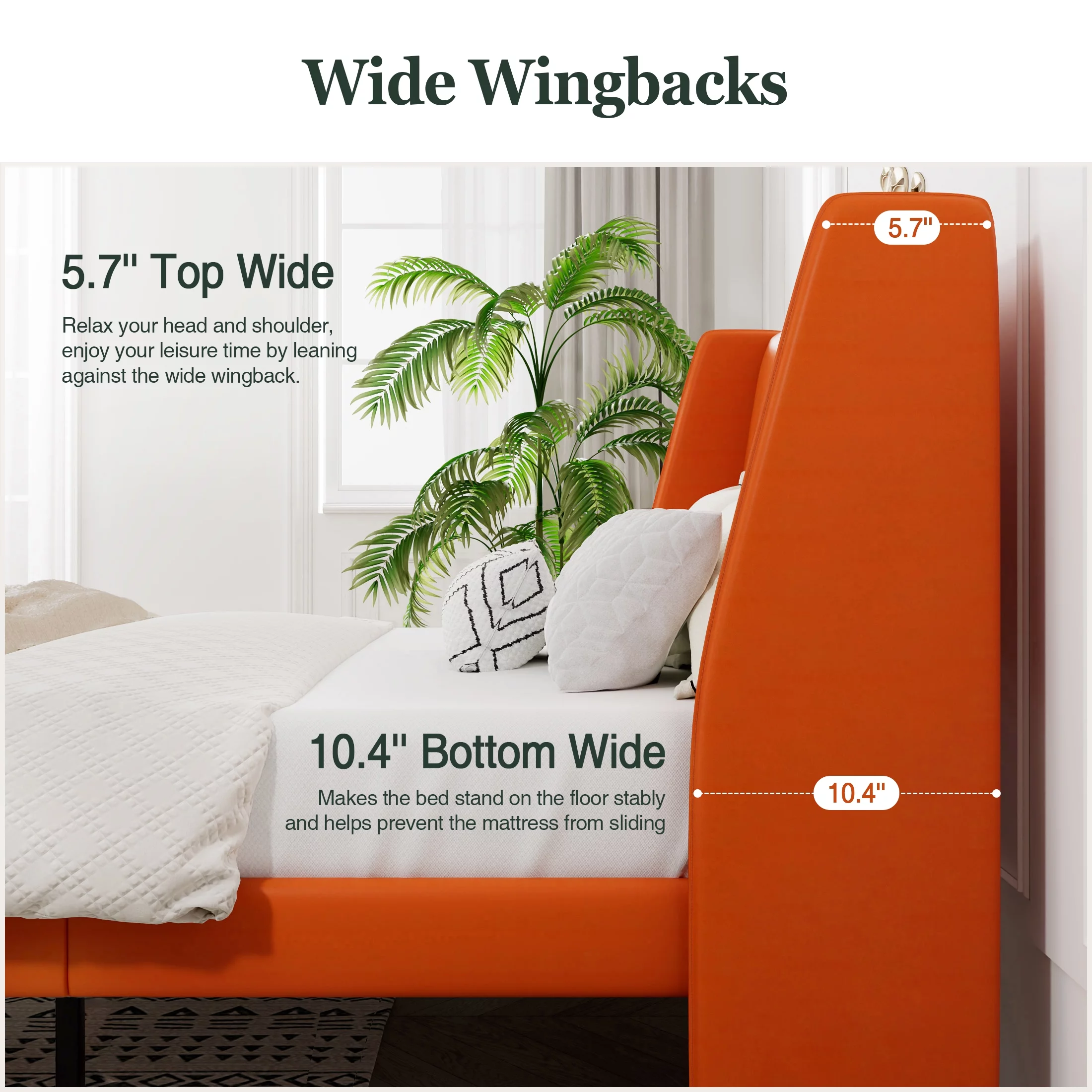 Amolife King Size Faux Leather Platform Bed Frame with Exquisite Wingback Headboard, Orange