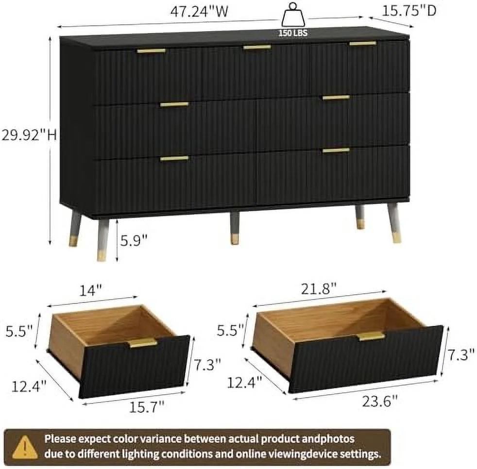 White Dresser for Bedroom 7 Drawer Dresser with Gold Metal Handles Wood Dresser for Bedroom