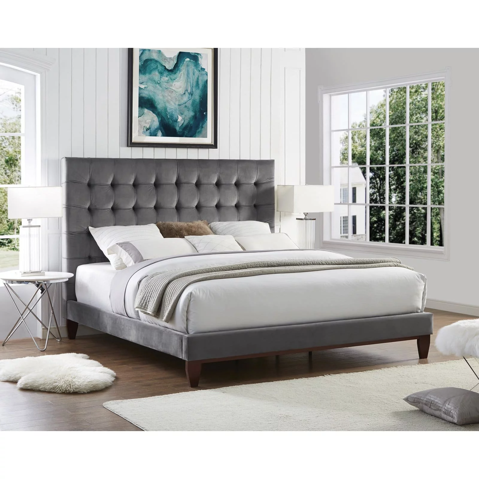 Inspired Home Scott Velvet Upholstered Platform Bed