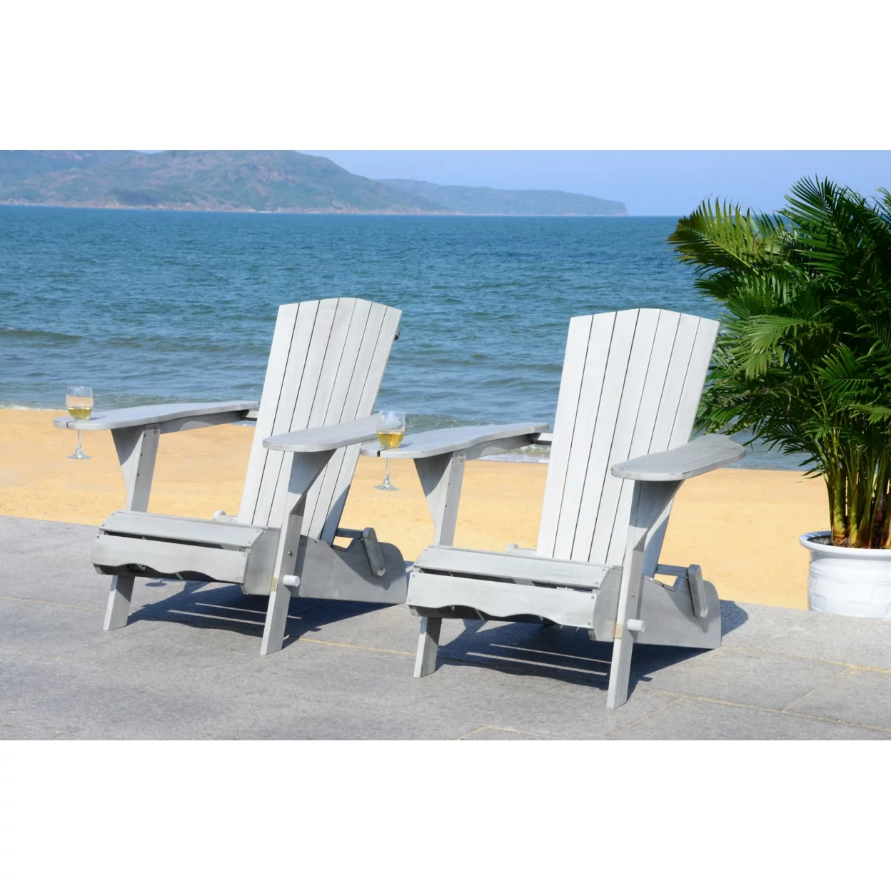 Safavieh Breetel Outdoor Chairs w/ Wine Glass Holder, Set of 2-Grey