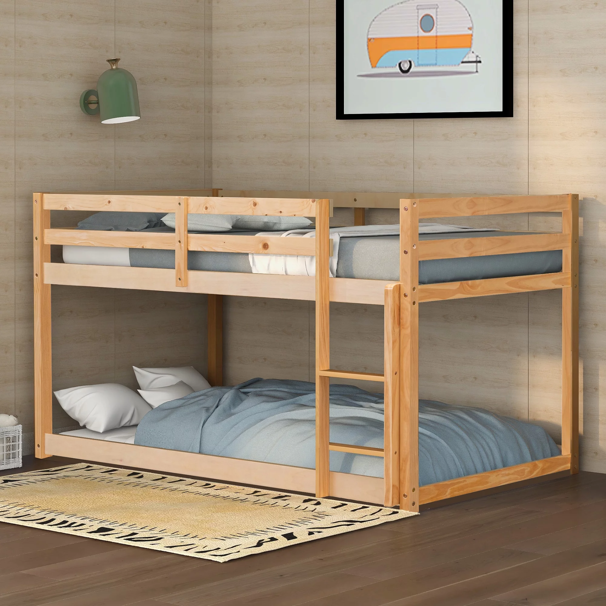 Bellemave Wood Twin over Twin Bunk Bed Frame, Low Bunk Bed with Ladder and Guard Rails for Toddler, Boys & Girls, No Box Spring Needed (Natural)