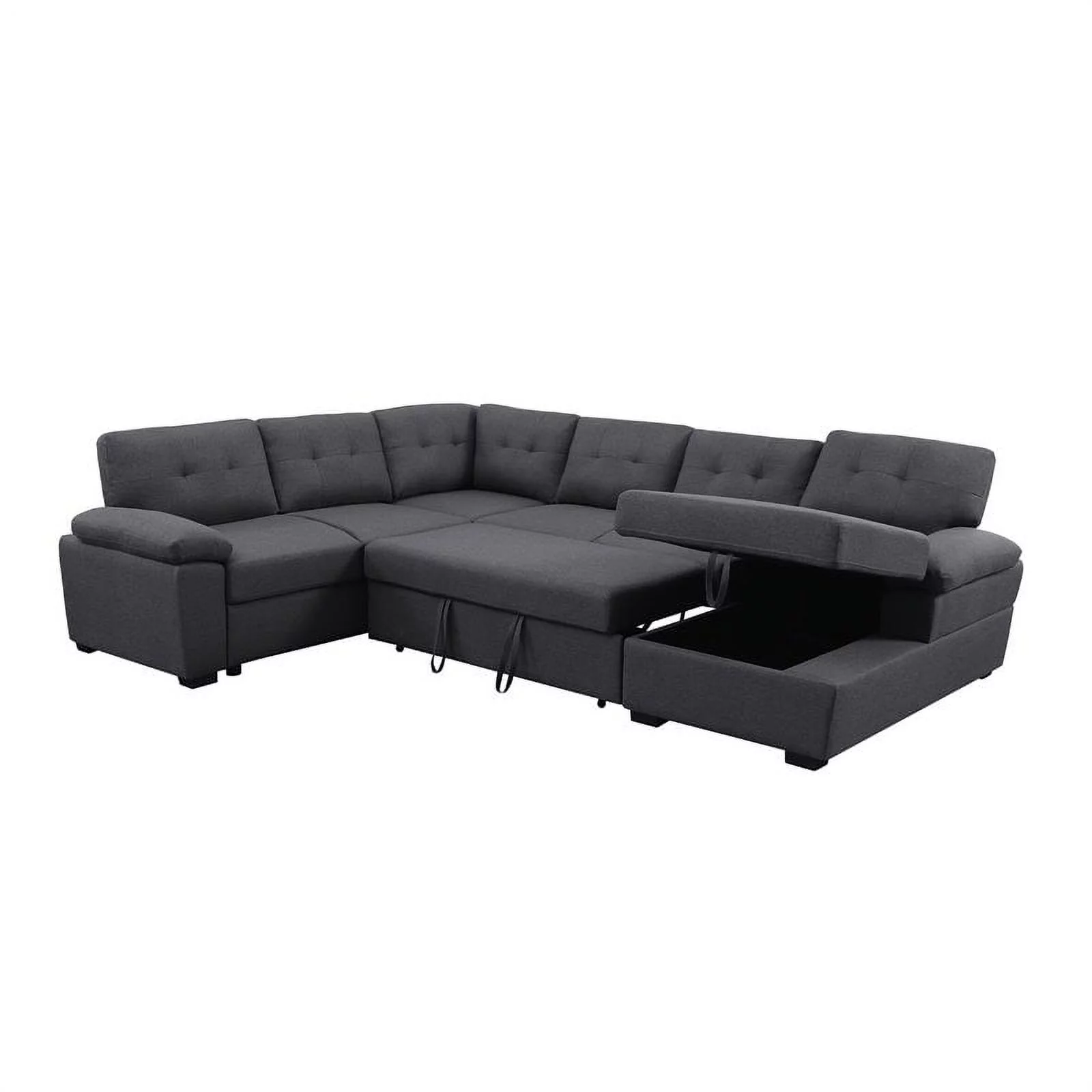 Alexent 5-Seat Modern Fabric Sleeper Sectional Sofa with Storage in Dark Gray