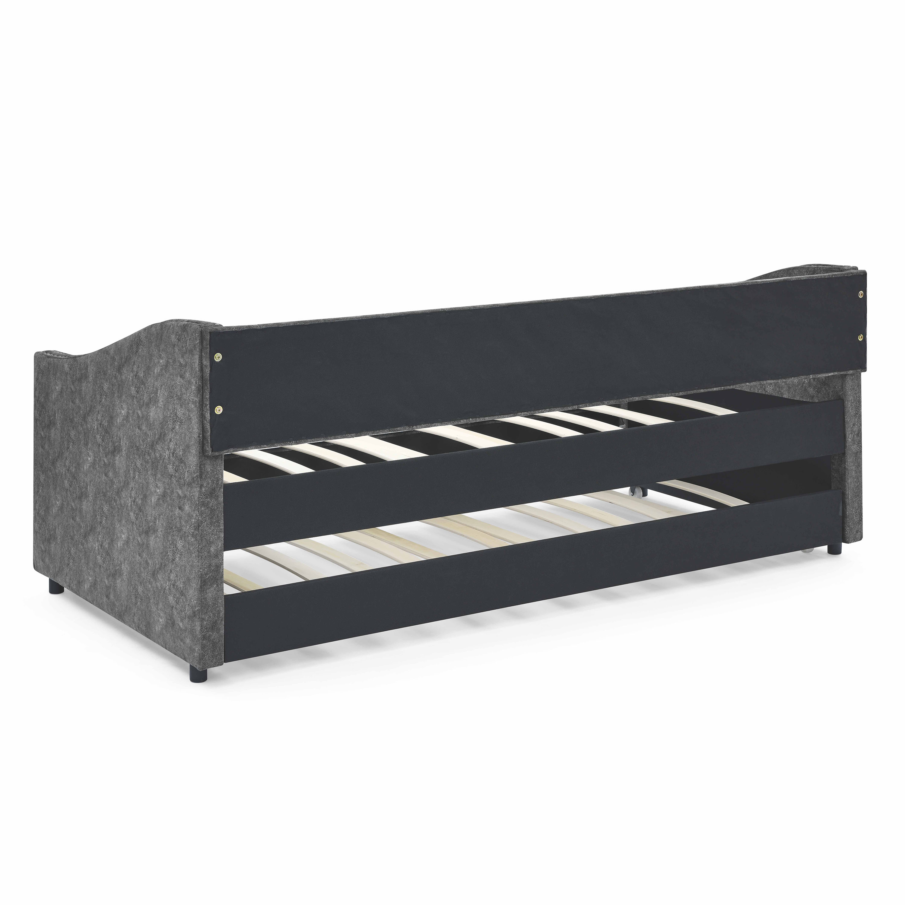 Elegant Luxurious Twin Size Polyester Fabric Upholstered Daybed with Trundle Bed, Grey