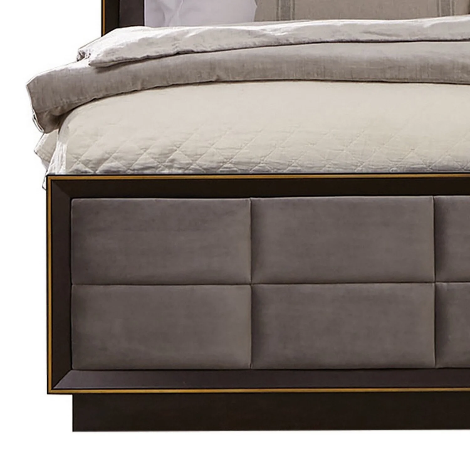 Benjara  Rectangular Tufting On Gray Upholstery Vaulted Headboard Oslo Queen Size Bed, Gray Brown