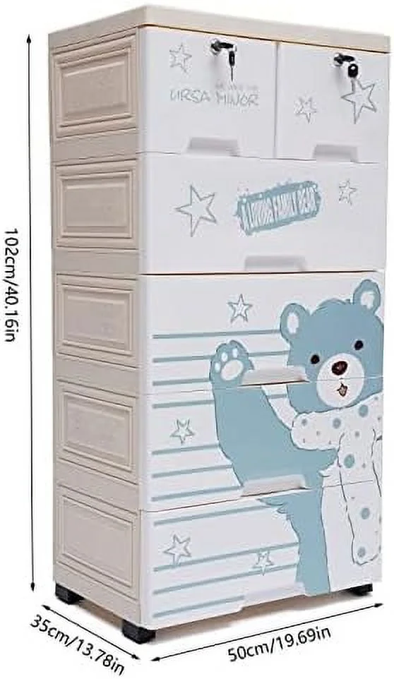HBBOOMLIFE Plastic Drawers Dresser  Cabinet with 6 Drawers Closet Dresser Organizer Stackable Vertical Clothes  for Hallway Entryway(Polar Bear Pattern)