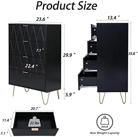 KHBIULIFE 4 Drawer Dresser Drawer Chest Tall Dresser Cabinet Organizer Unit with Metal Legs for Bedroom Living Room Closet (Pink/4 Drawer)\u2026