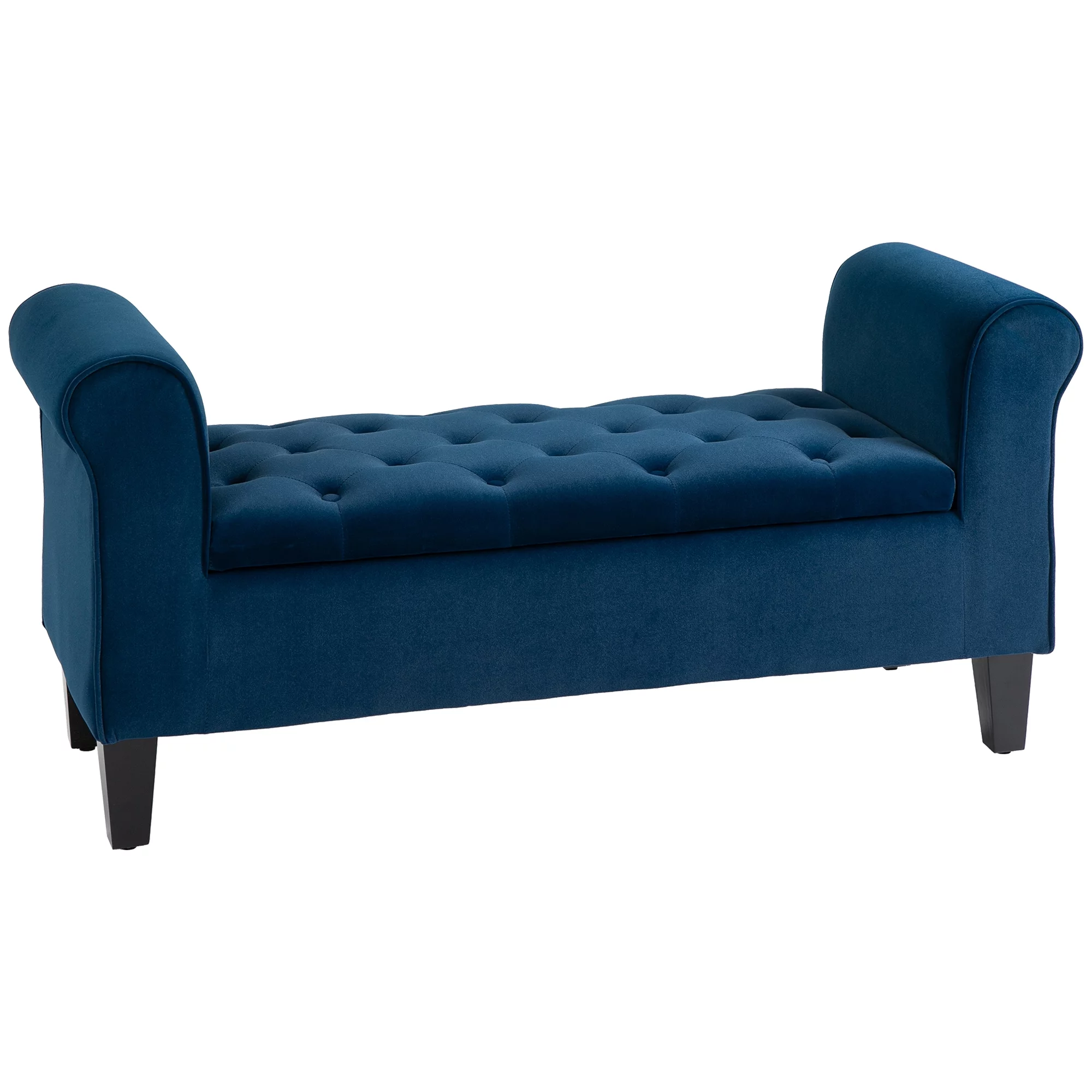 HOMCOM Button-Tufted Storage Ottoman Bench, Upholstered End of Bed Bench with Rolled Armrests for Bedroom, Living Room or Hallway, Blue