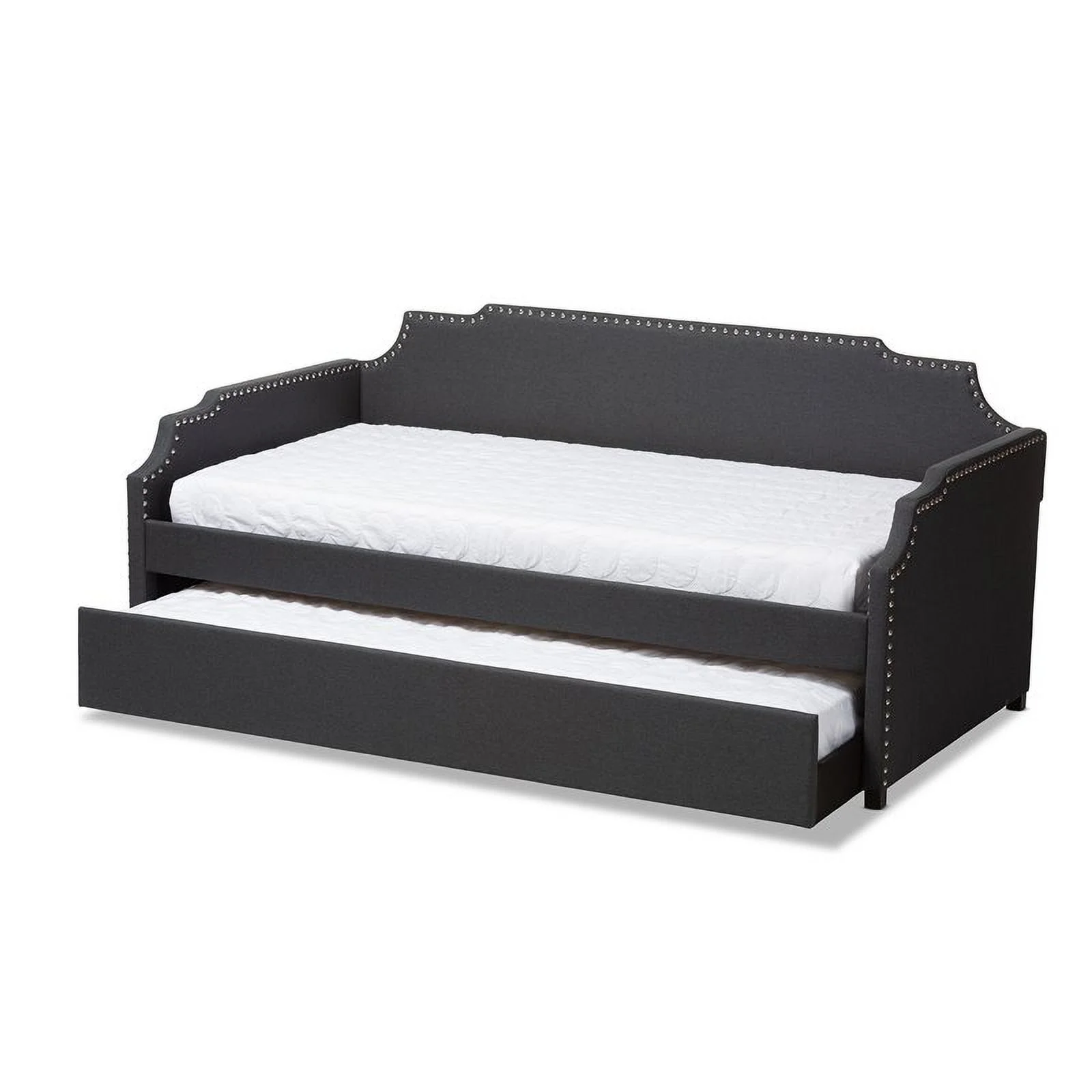 Bowery Hill Fabric Upholstered Twin Size Daybed with Trundle Bed in Charcoal