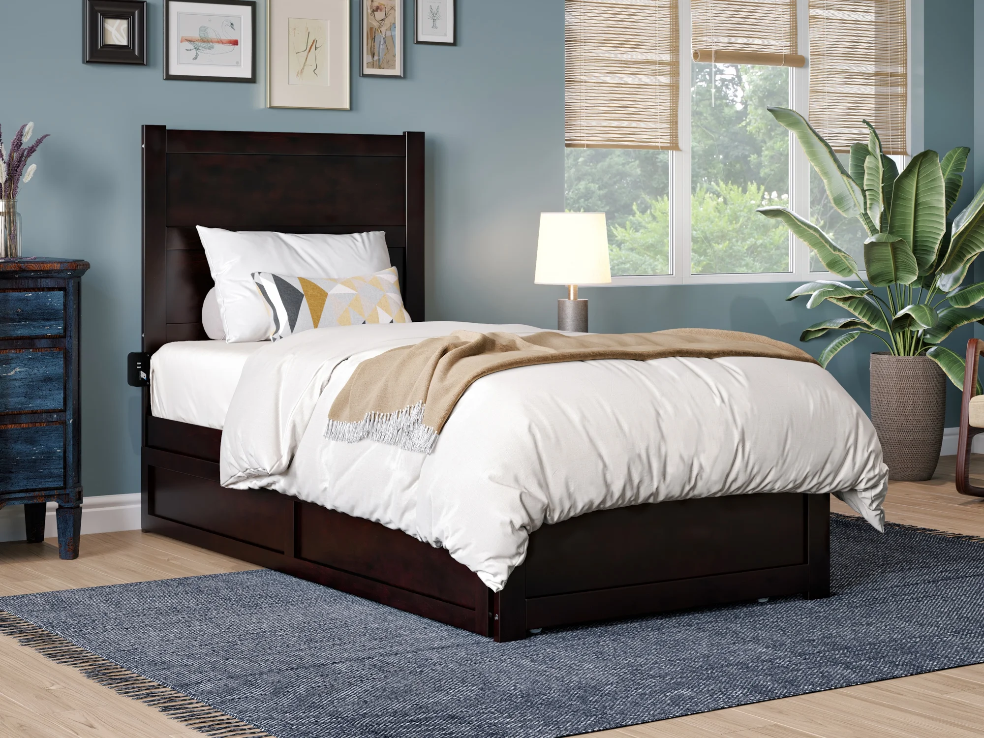 AFI NoHo Twin Wood Platform Bed with Headboard Footboard & Twin Trundle, Espresso