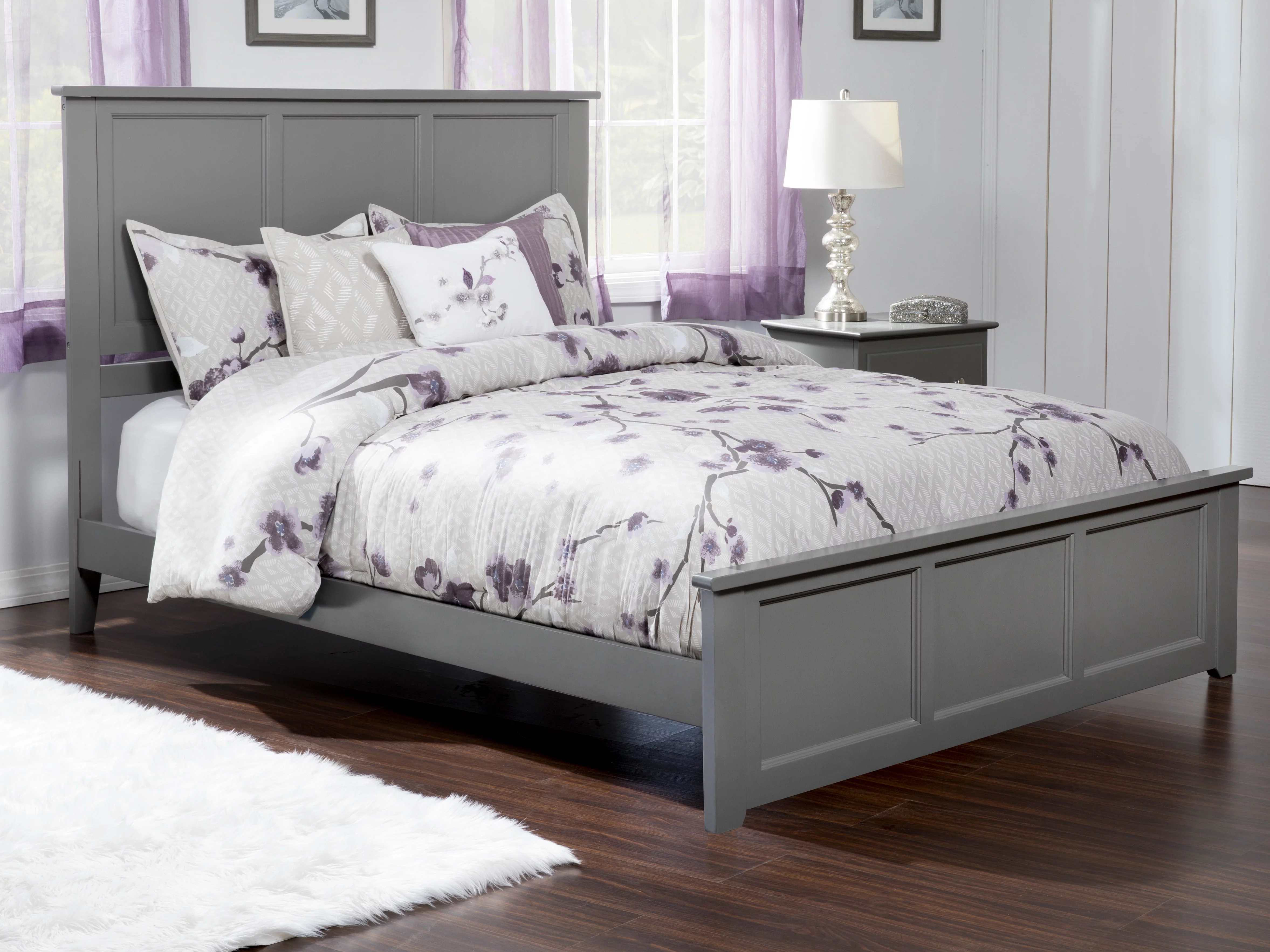 AFI Madison Queen Solid Wood Traditional Bed with Matching Headboard Footboard Set in Grey