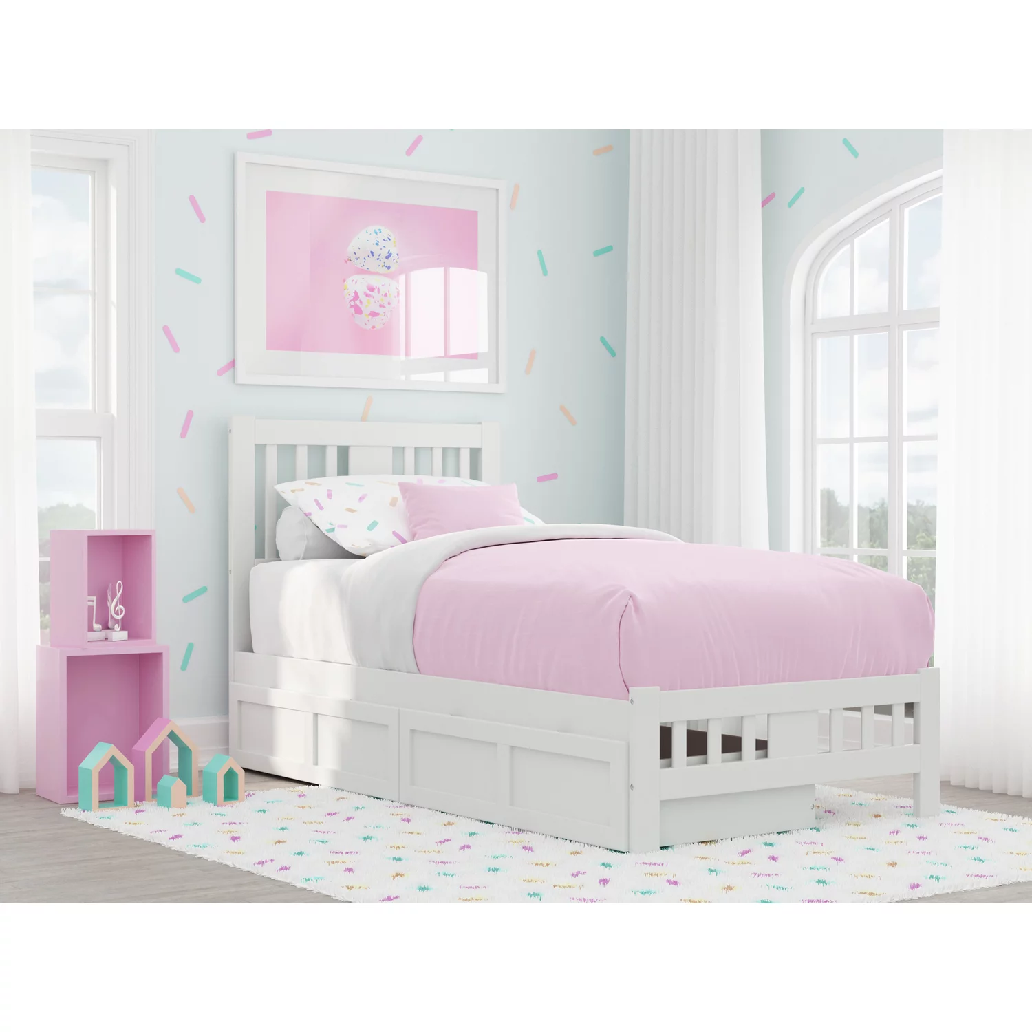 AFI Tahoe Wood Twin Bed with Footboard and 2 Drawers in White