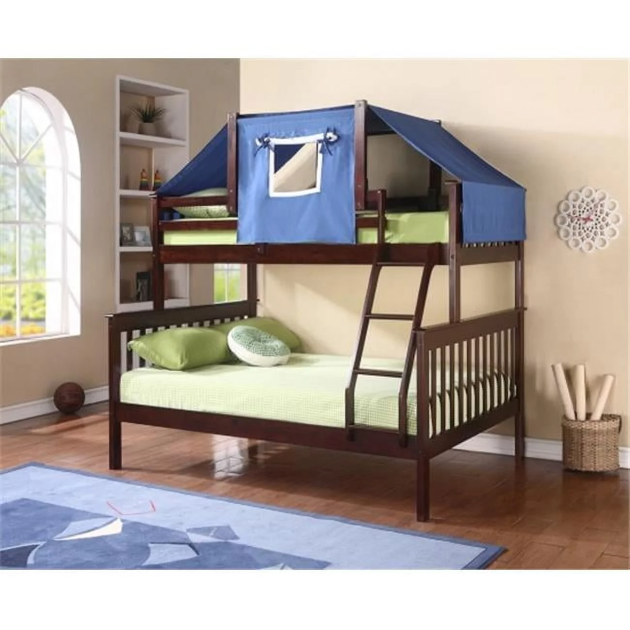 Pivot Direct PD-122-3CP-755CP-B Twin & Full Size Mission Bunk Bed with Tent Kit - Cappuccino & Blue