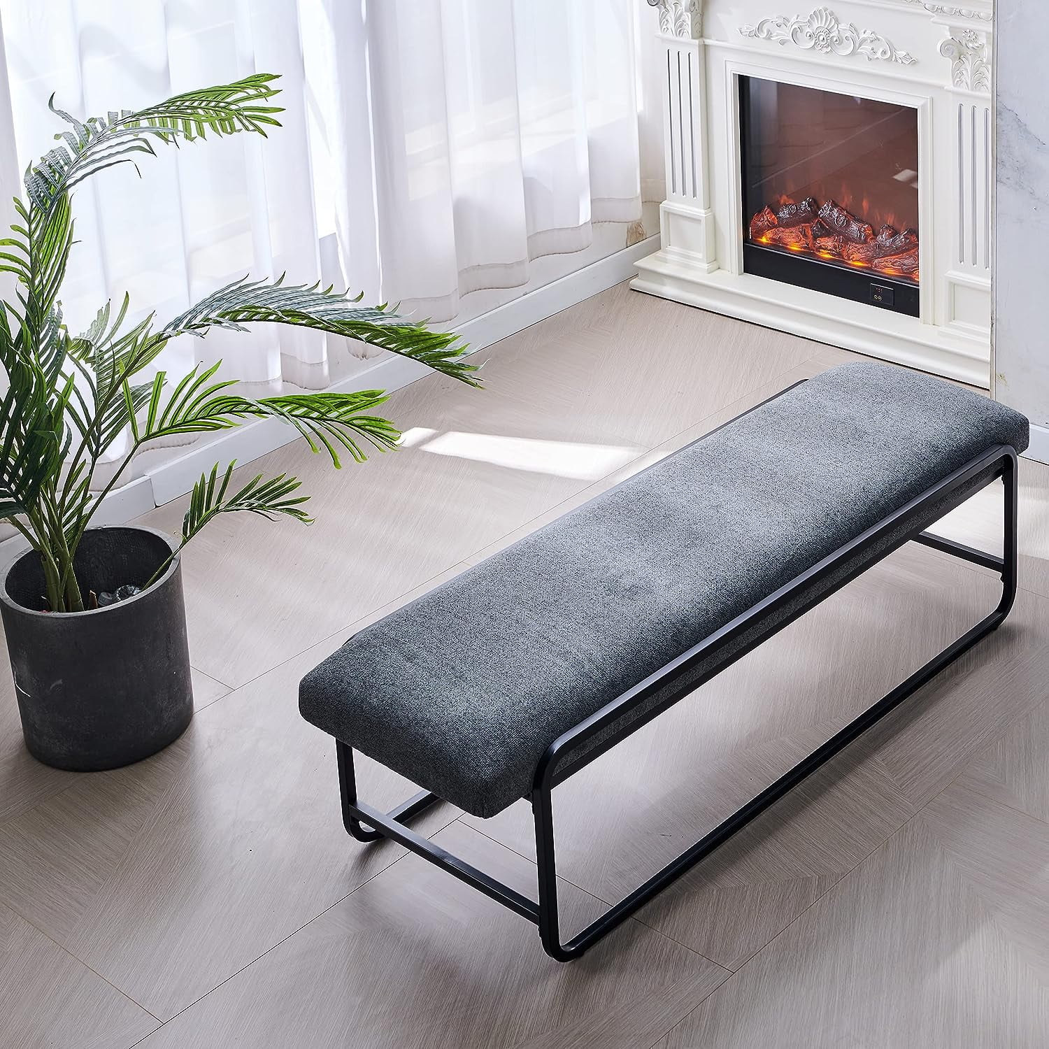 Nathaniel Home Upholstered Bedroom Benches, 48 inch Kids Ottoman Vegan Leather Footrest Stool, Accent Bench for Entryway Bedroom End of Bed, Dark Gray