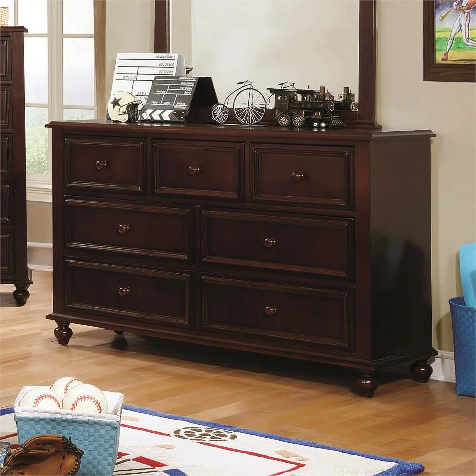Furniture of America Noell Solid Wood 7-Drawer Dresser in Dark Walnut