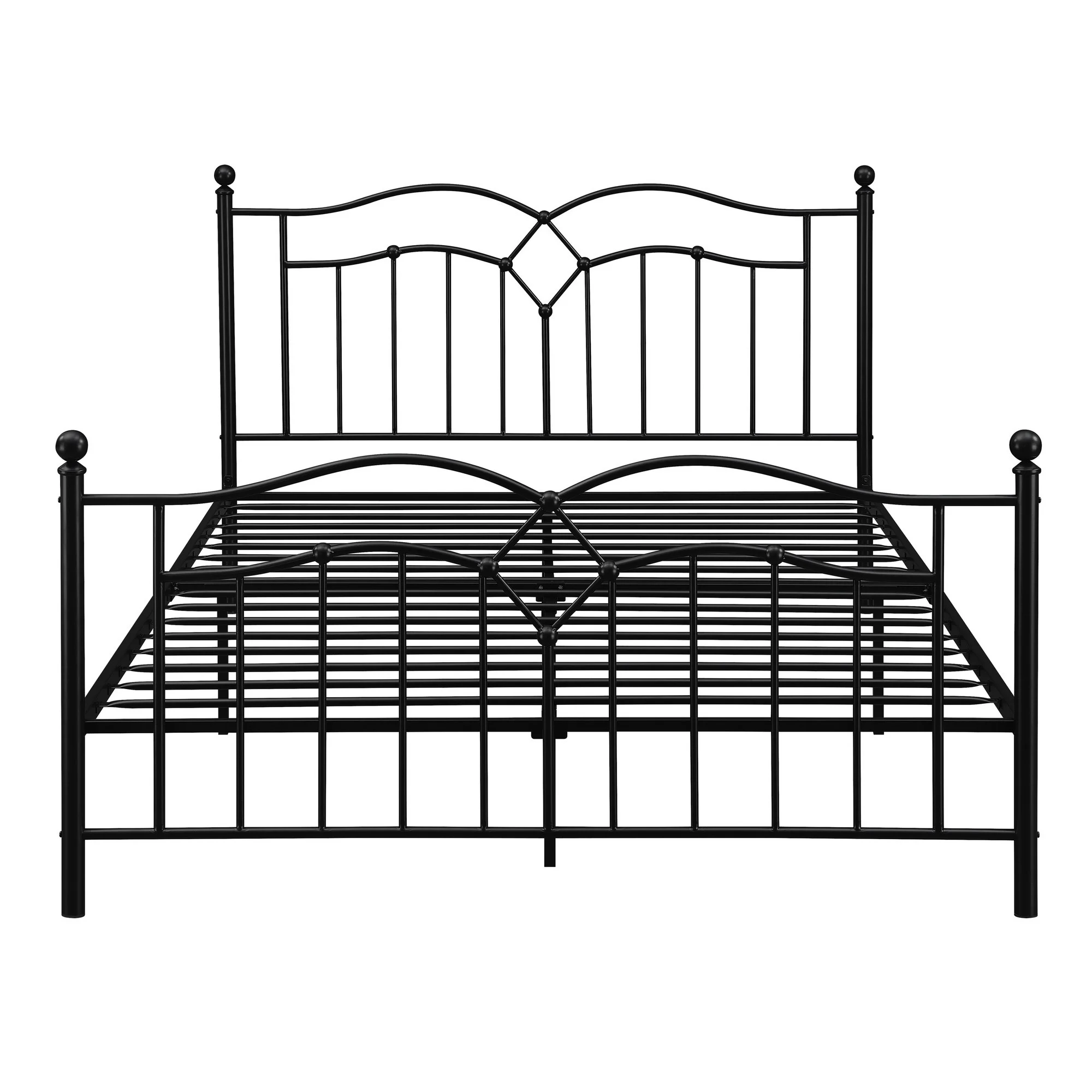 Modern Queen Size Bed Curved Accent Black Heavy Gauge Steel Metal Frame