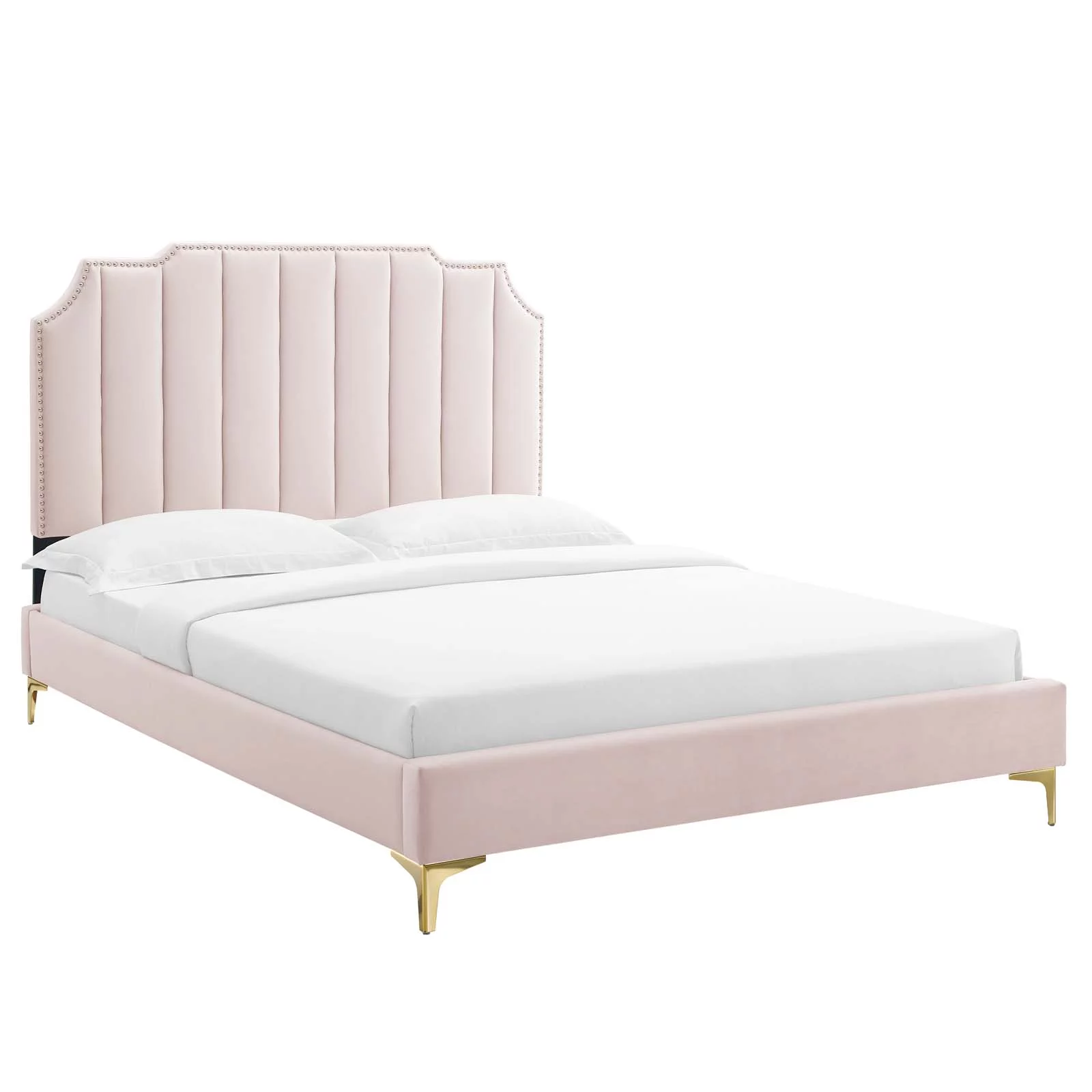 Modway Colette King Performance Velvet Platform Bed in Pink