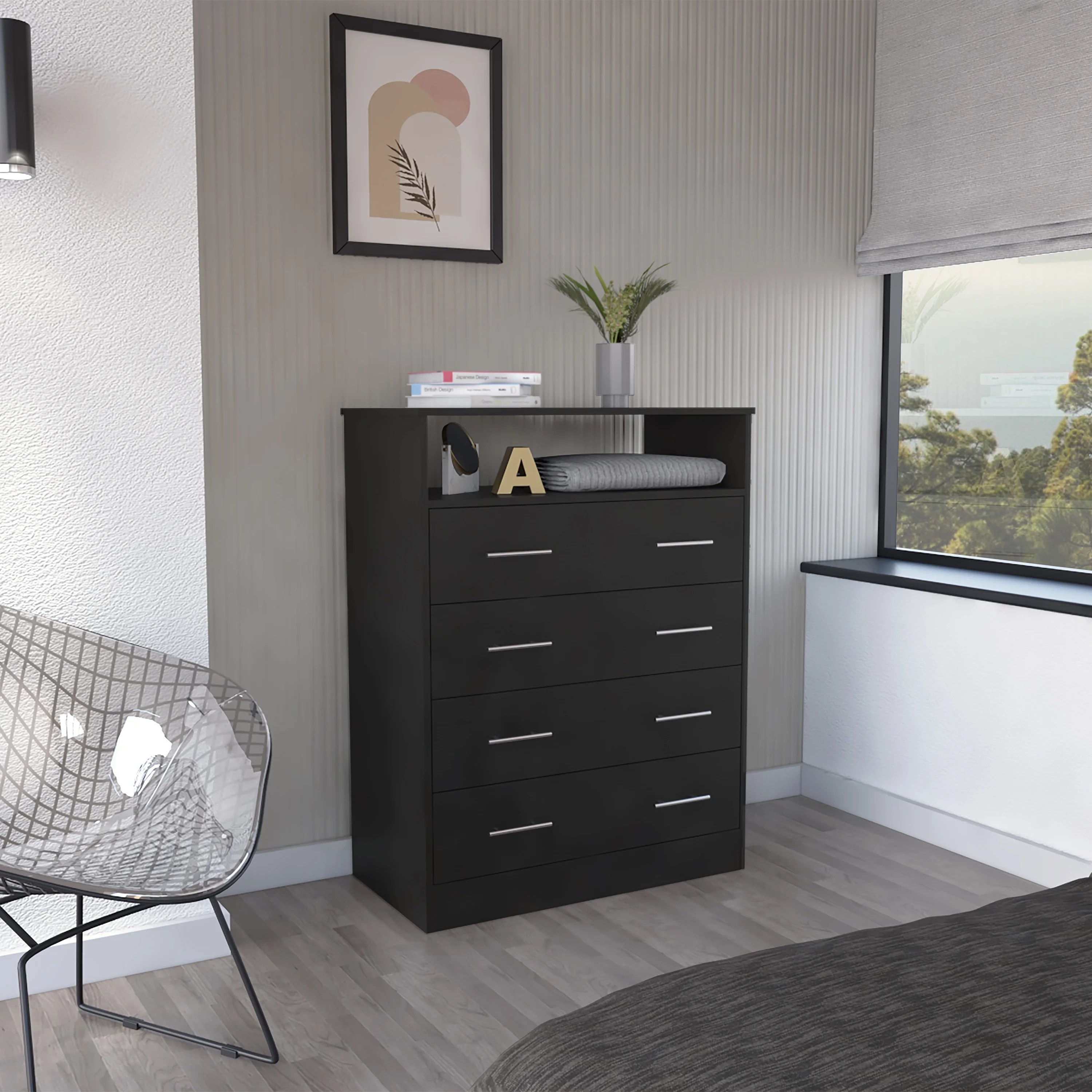 CoSoTower Four Drawer Dresser Wuju, Bedroom, Black