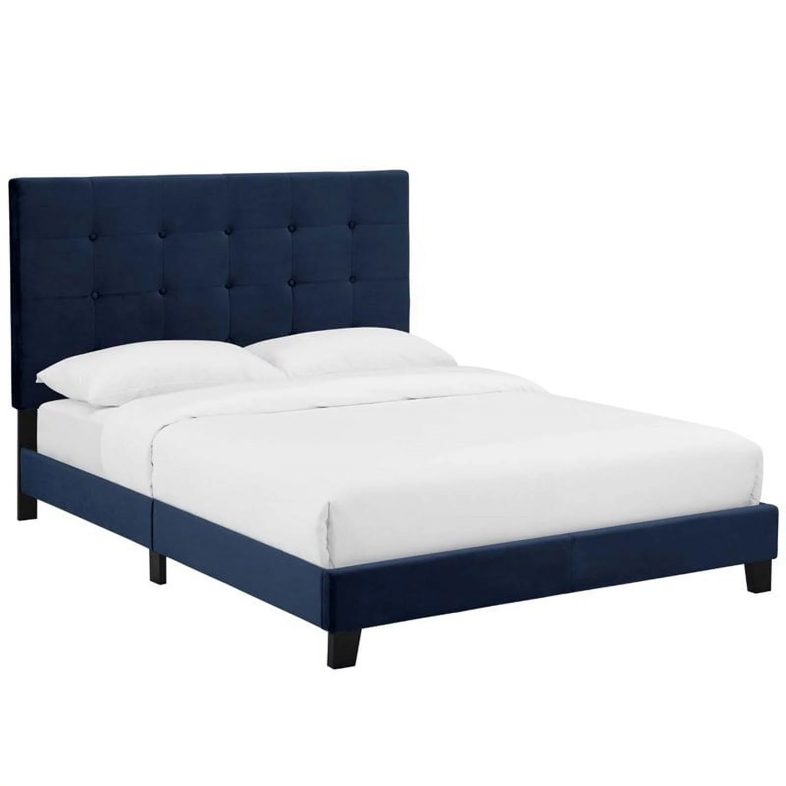 Hawthorne Collections Modern Padded Tufted Velvet King Platform Bed in Blue