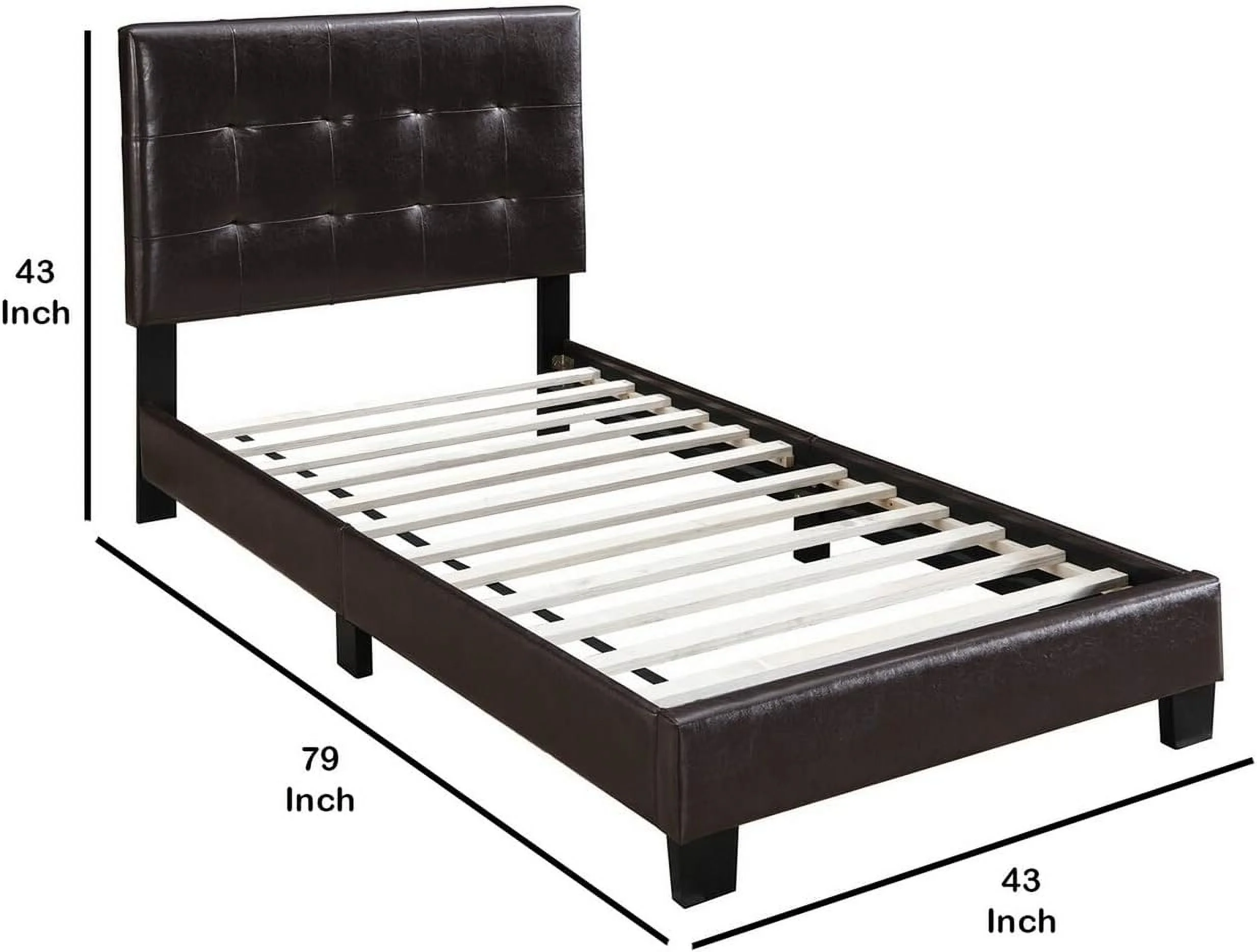 BM232013 Size Leatherette Bed With Checkered Tufted Headboard, Gray - 43 X 79 X 43 In.