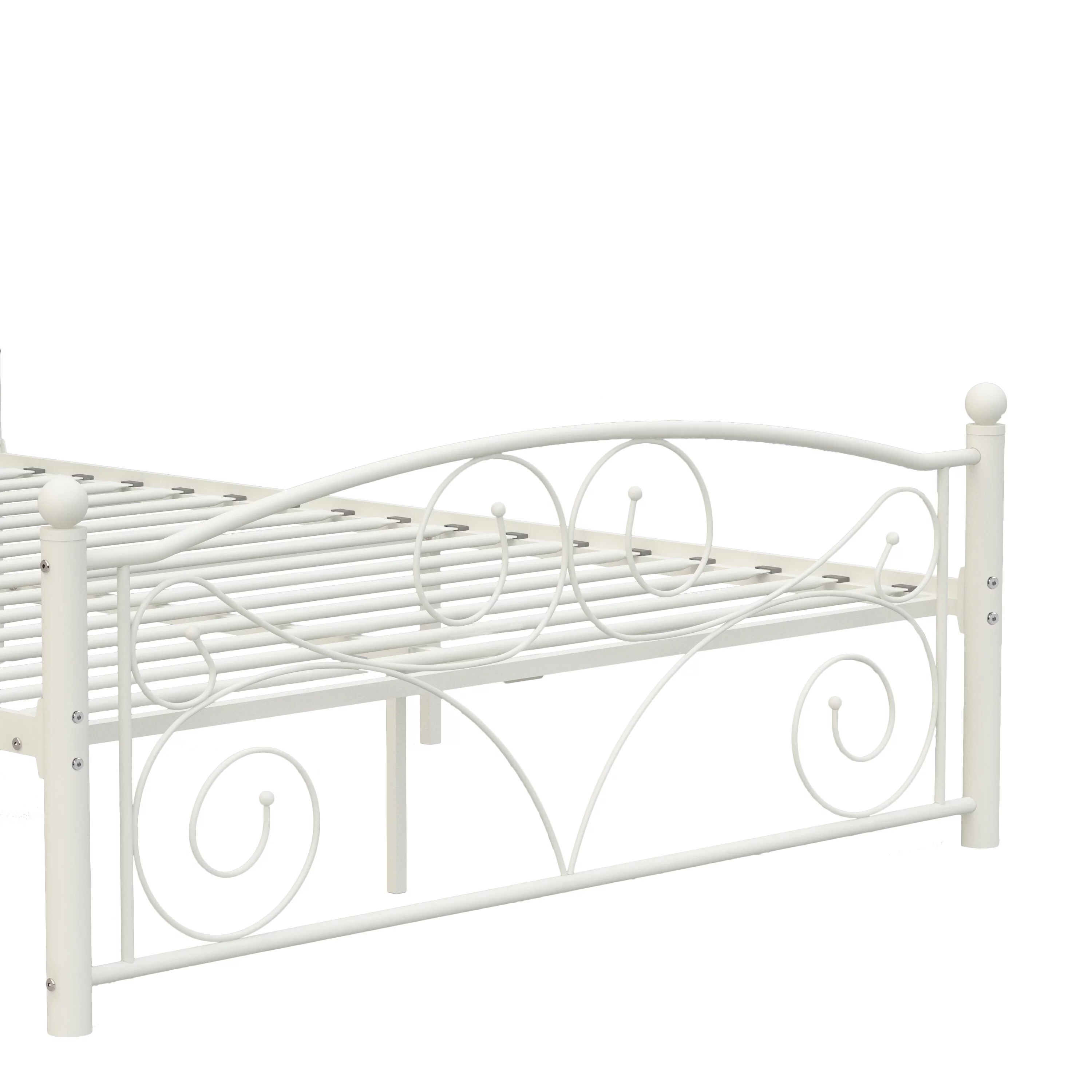 White Metal Bed Frame with Headboard and Footboard, Unique Flower Sturdy System, No Box Spring Needed, Full Size, White