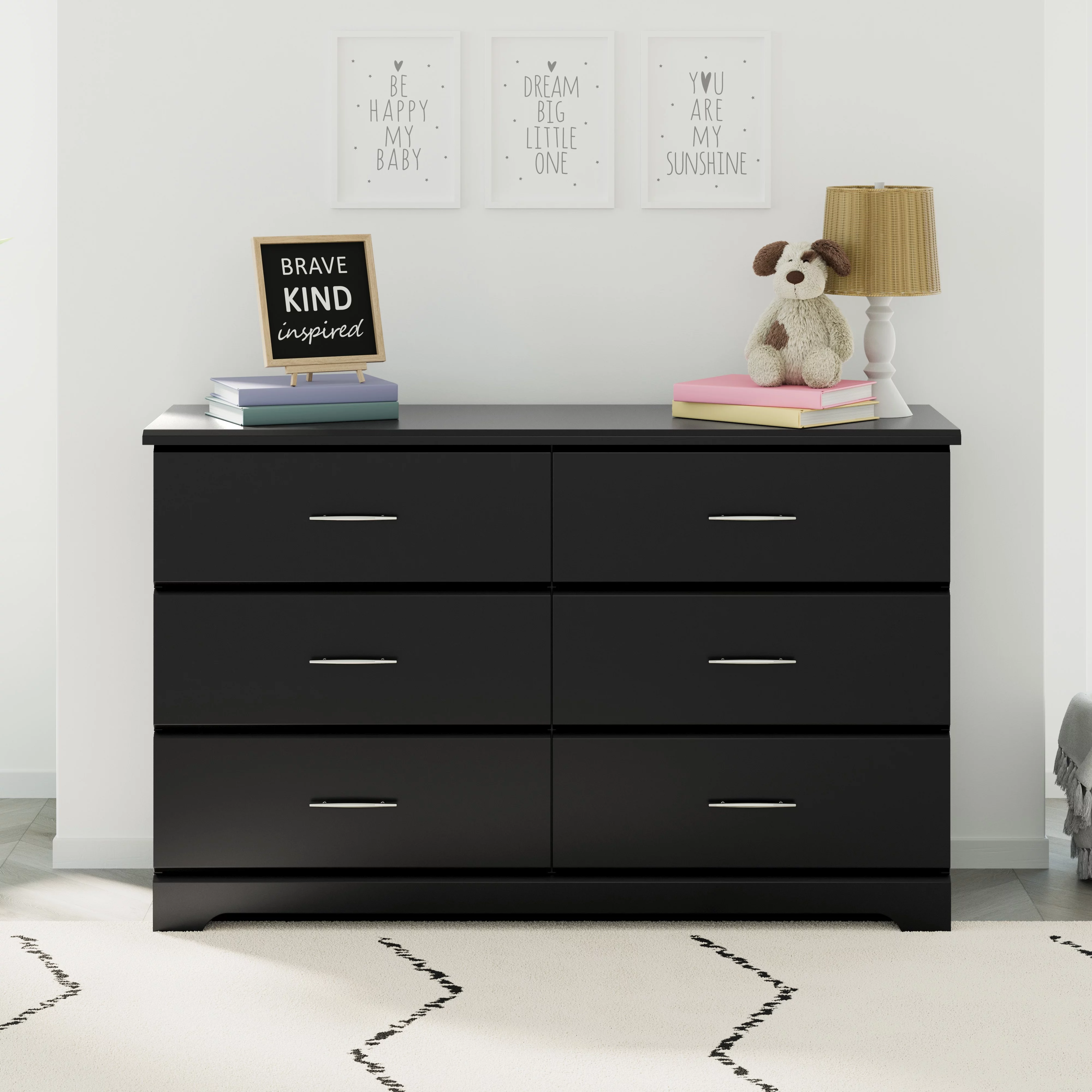 Storkcraft Brookside 6 Drawer Kids Double Dresser, Black
