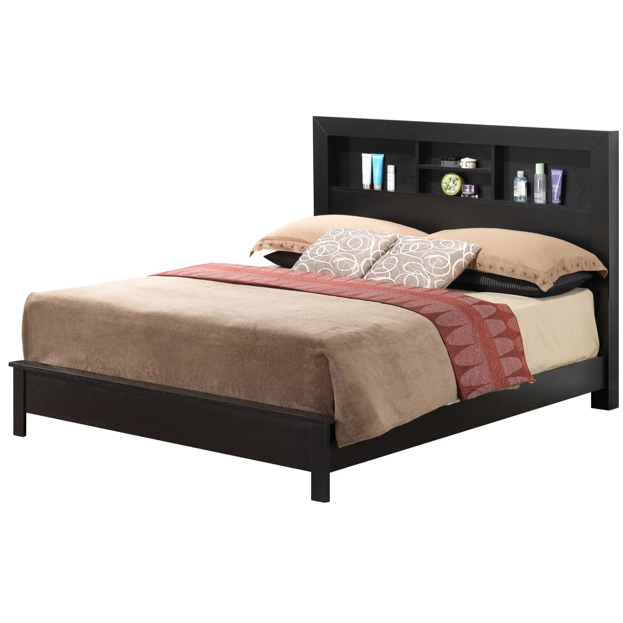 Passion Furniture Burlington Black Full Platform Bed with Storage Shelves