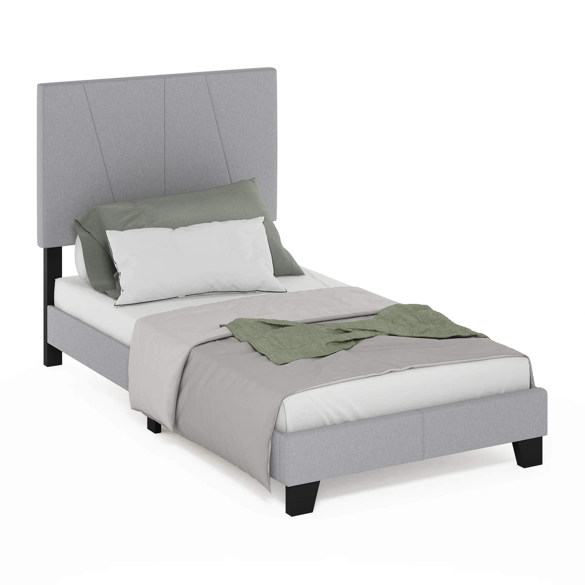 Furinno Lucy Geometric Design Headboard Bedframe, 12PC Slat Style, Glacier, Twin