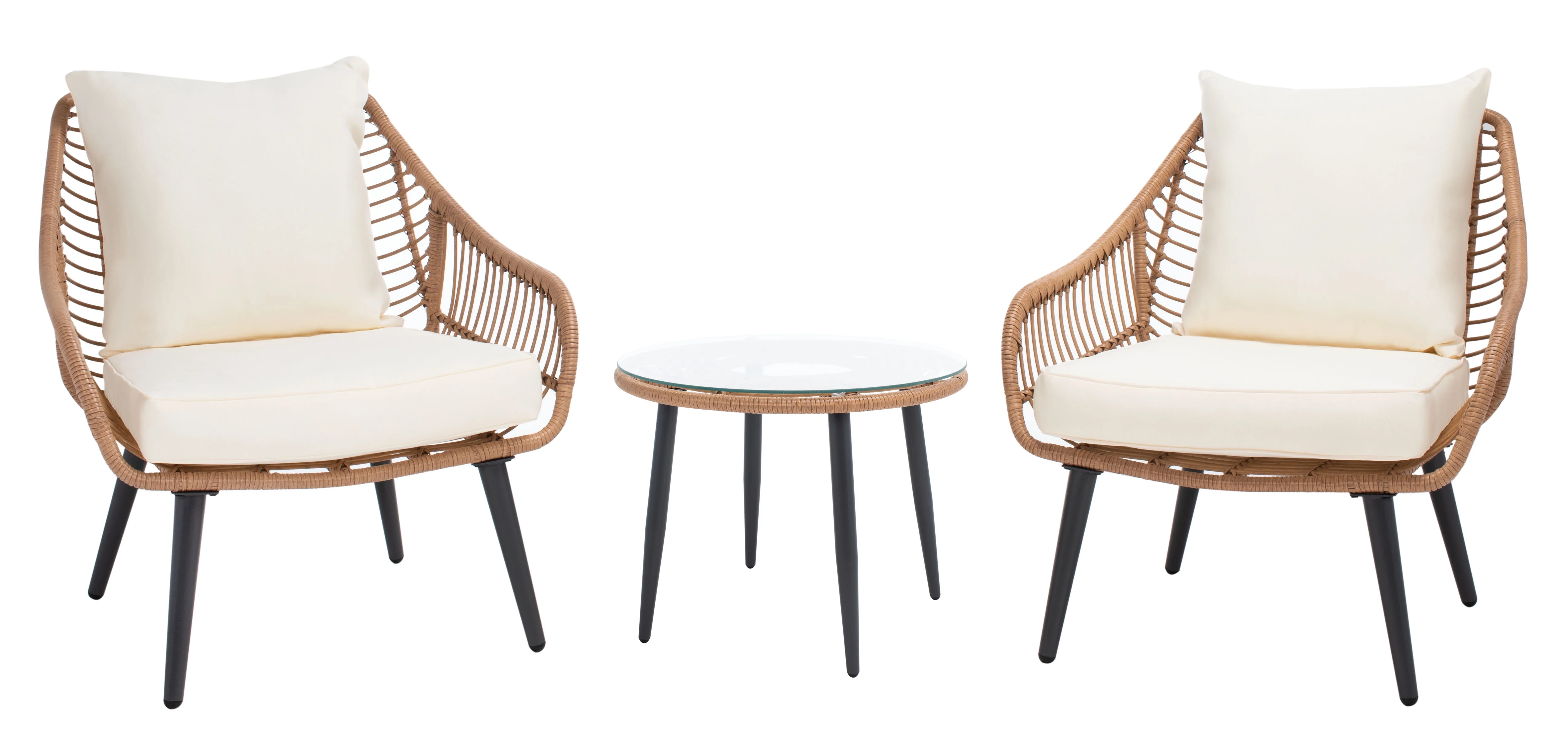 SAFAVIEH Warlen Outdoor Patio 3 Piece Lounger Set, Natural/Beige