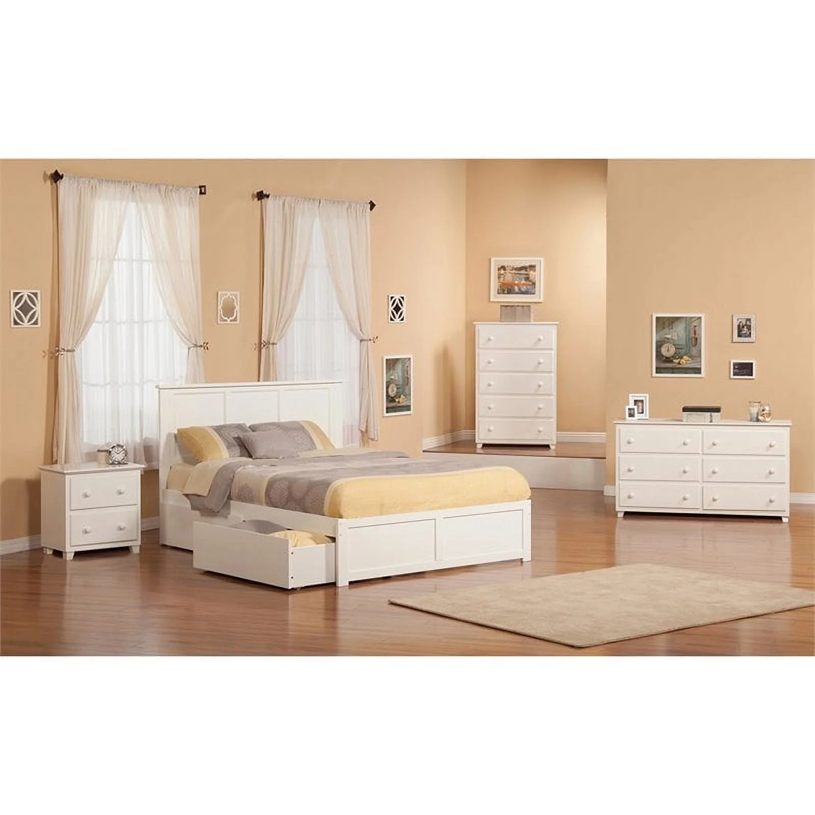 Leo & Lacey Farmhouse Solid Wood Urban King Storage Platform Bed in White